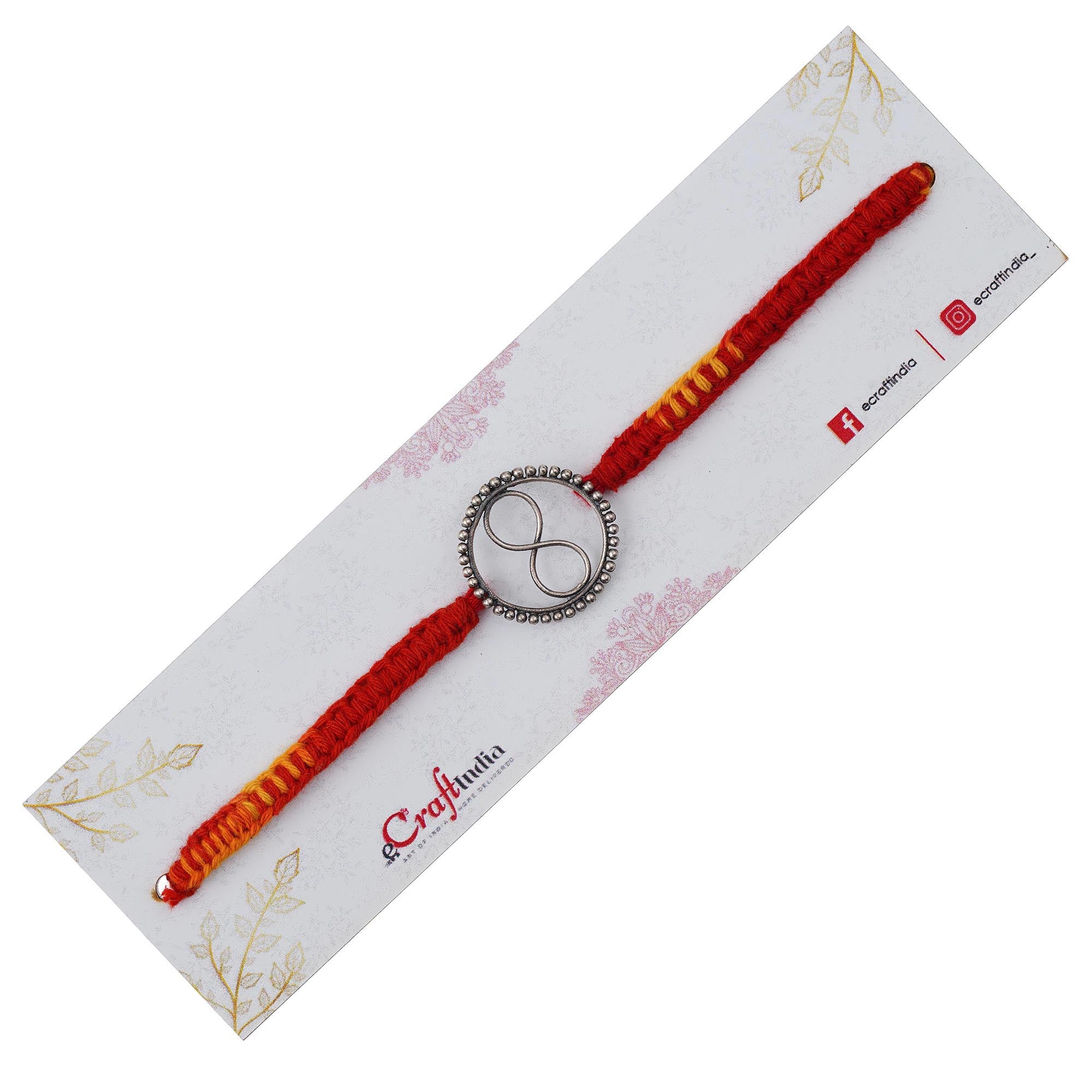 Round Shaped Infinity 925 Sterling Silver Rakhi for Brother with Roli Chawal Pack 3