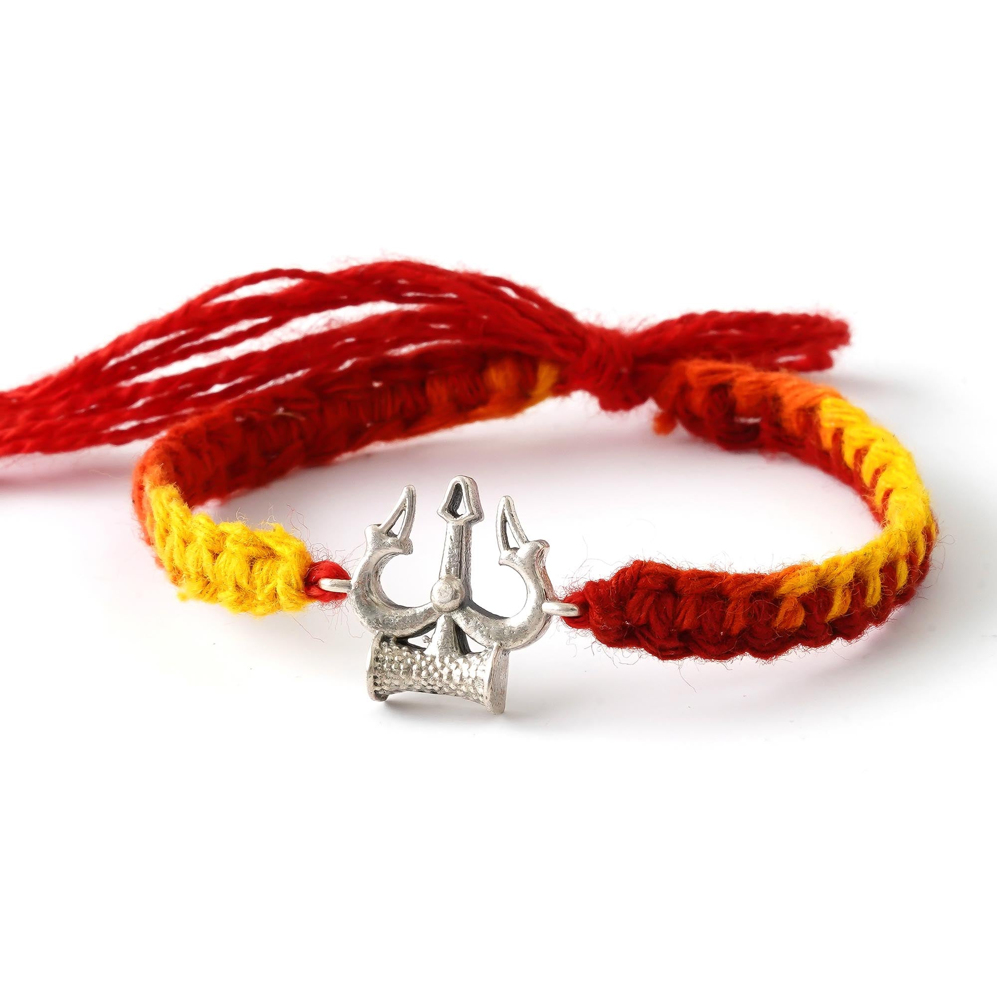 Lord Shiva Trishul Damru 925 Sterling Silver Rakhi for Brother with Roli Chawal Pack 2
