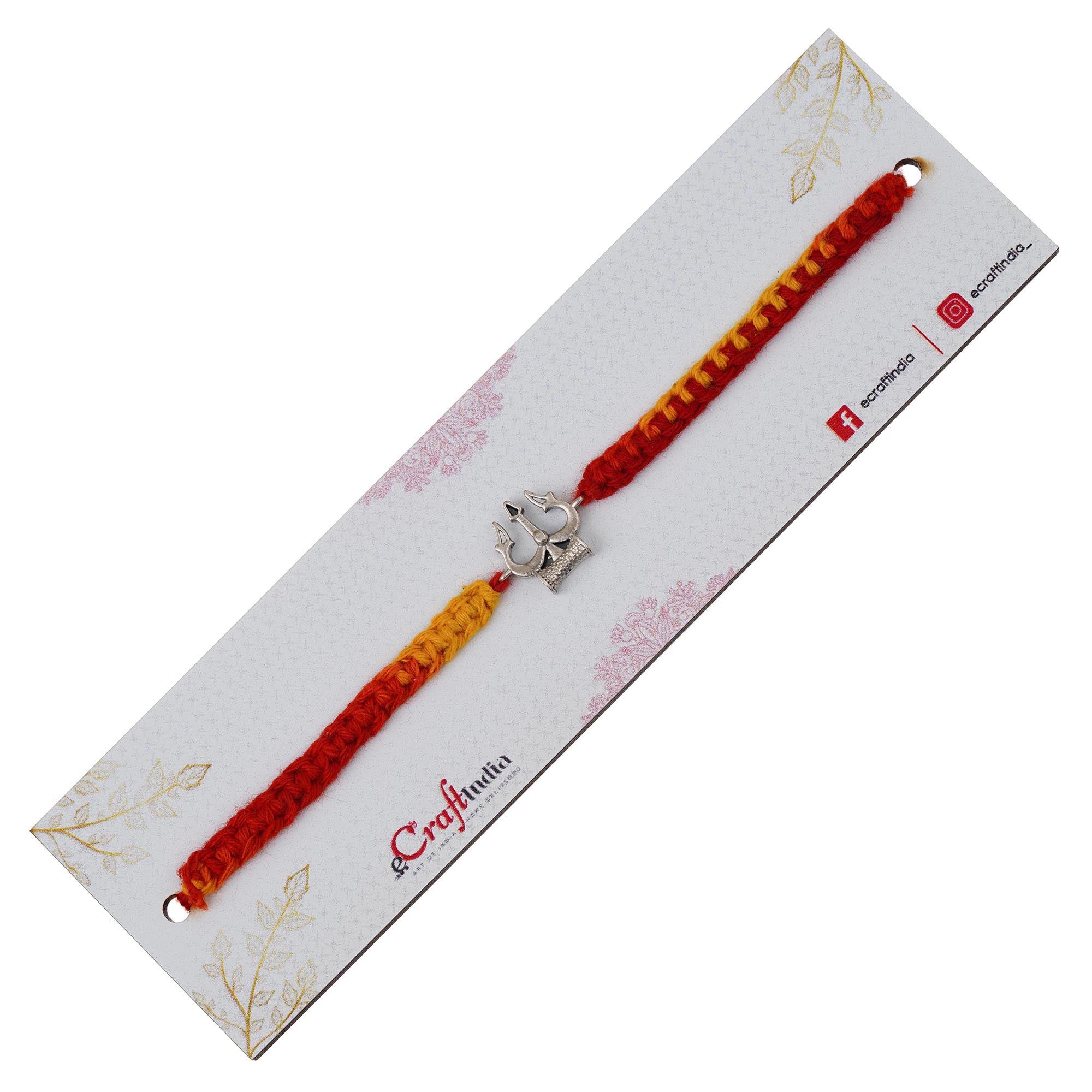 Lord Shiva Trishul Damru 925 Sterling Silver Rakhi for Brother with Roli Chawal Pack 3
