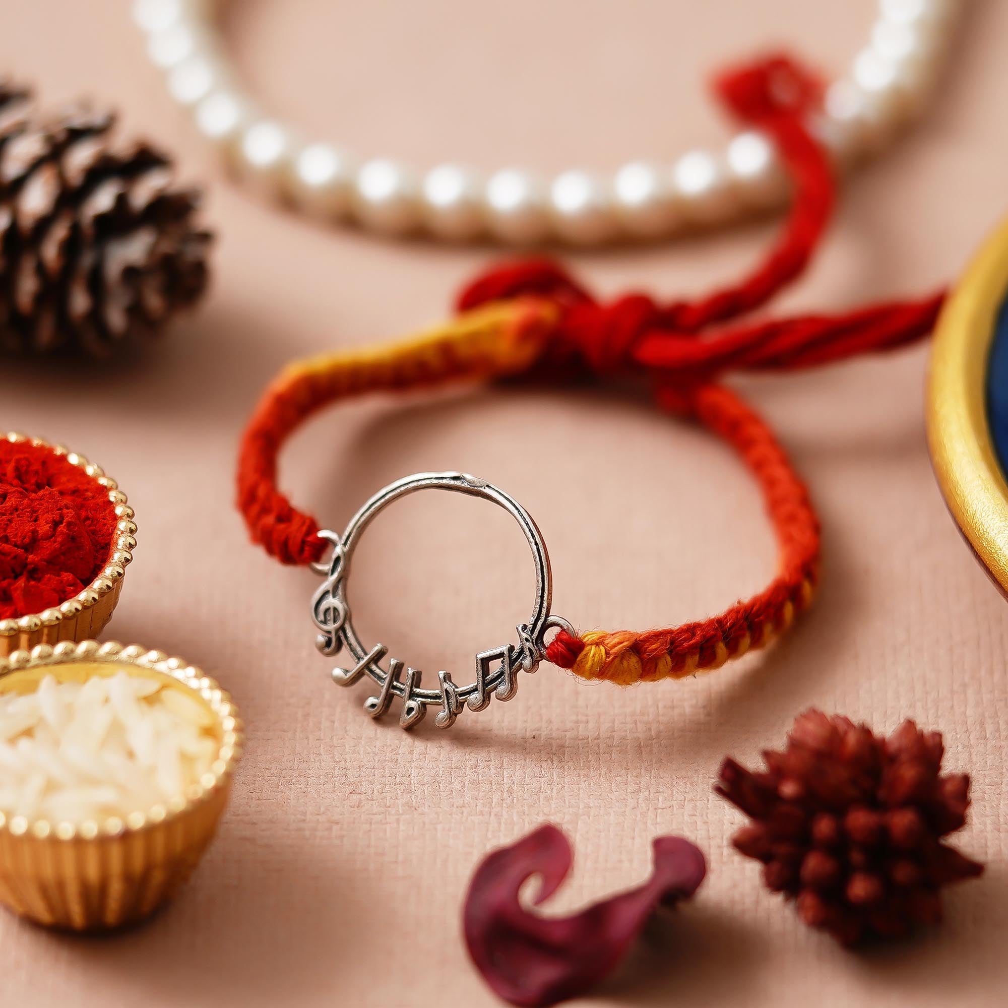 Musical Fancy 925 Sterling Silver Rakhi for Brother with Roli Chawal Pack