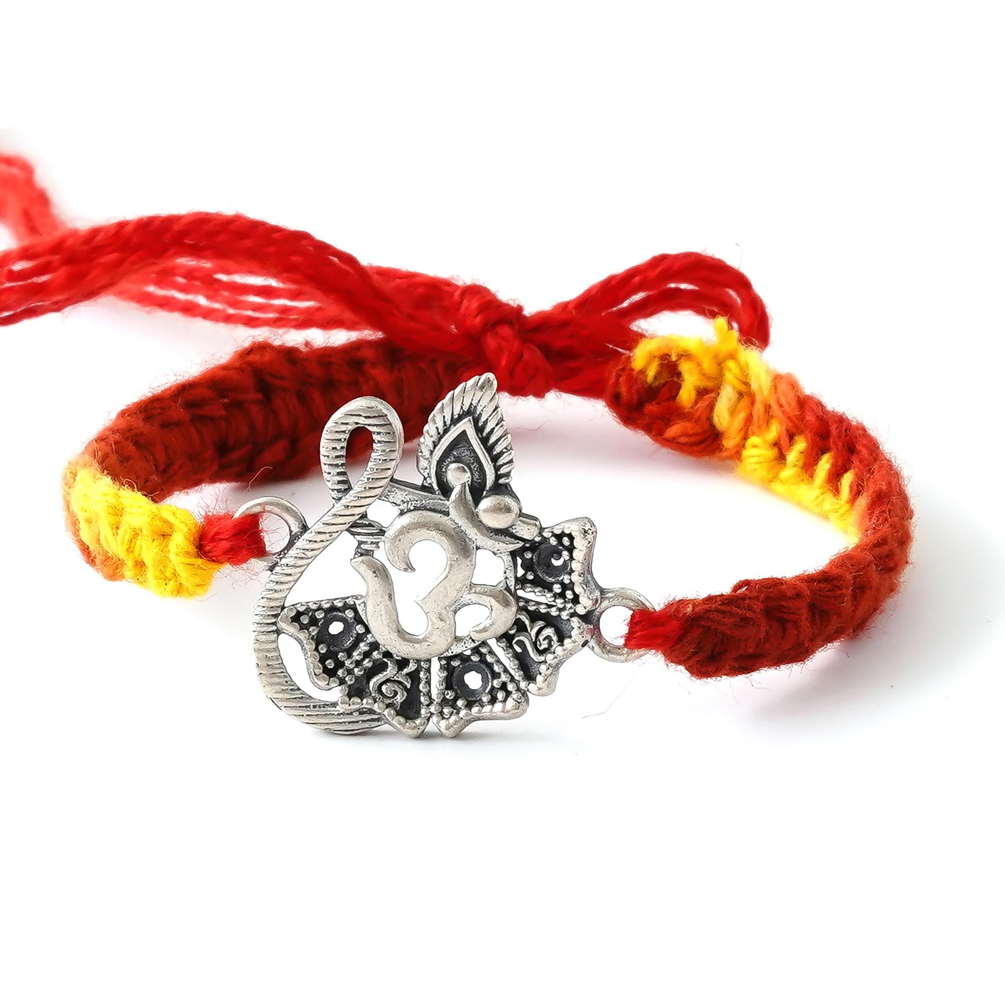 Peacock Feather Om Designer 925 Sterling Silver Rakhi for Brother with Roli Chawal Pack 2