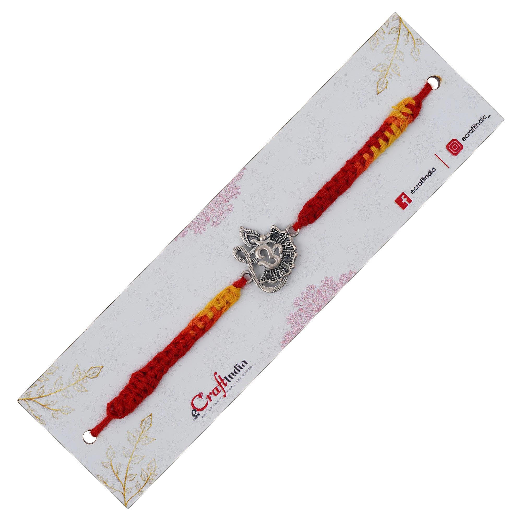 Peacock Feather Om Designer 925 Sterling Silver Rakhi for Brother with Roli Chawal Pack 3