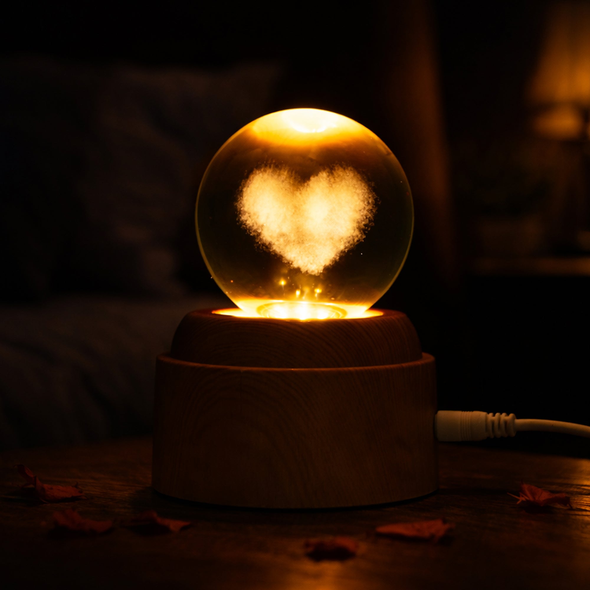 Glowing Love Heart Transparent Crystal Ball Night Lamp – eCraftIndia