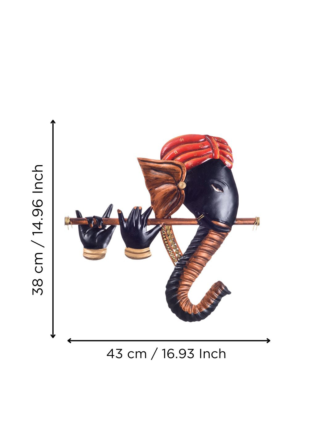 Wrought Iron Bansuri Ganesha Wall Hanging (Orange, Black, Brown) 2