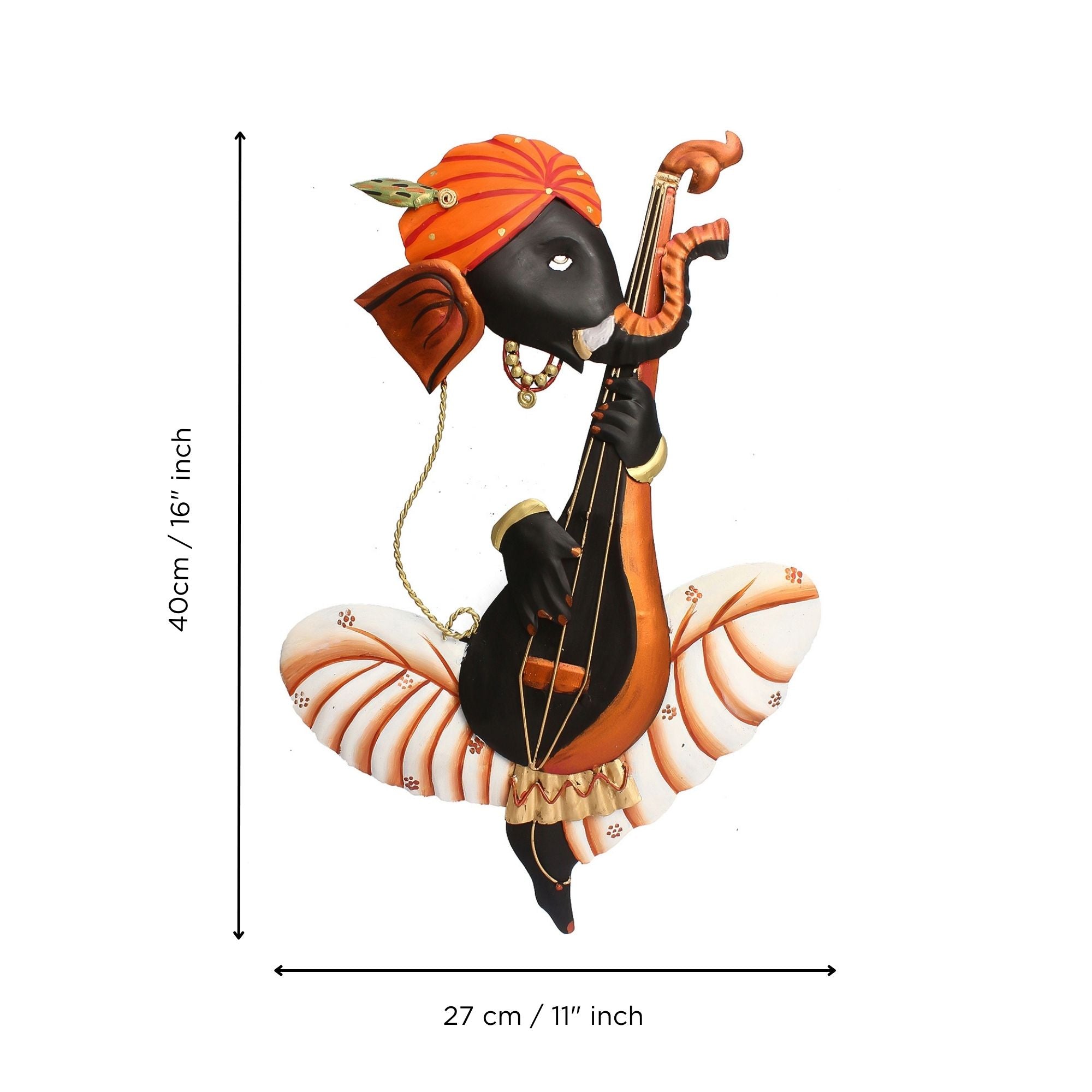 Orange Musician Lord Ganesha Playing Veena Iron Wall Hanging/Art 3