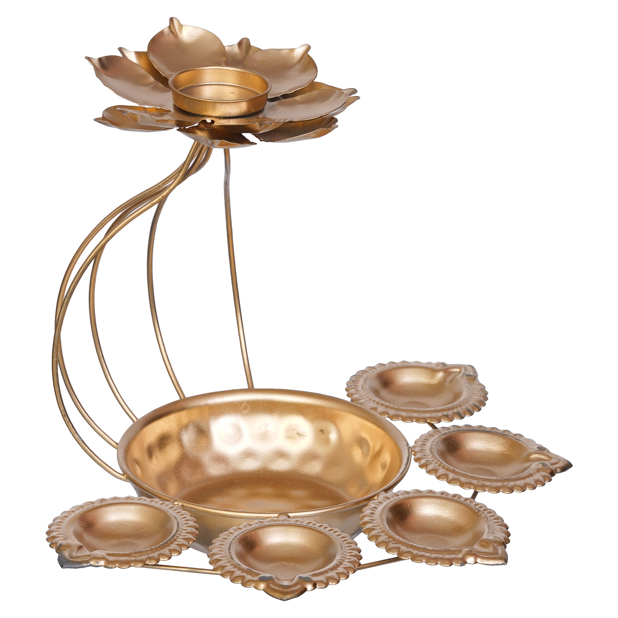 Golden Metal Handcrafted Lotus Shaped Decorative Urli with Tea Light Candle Holder 2