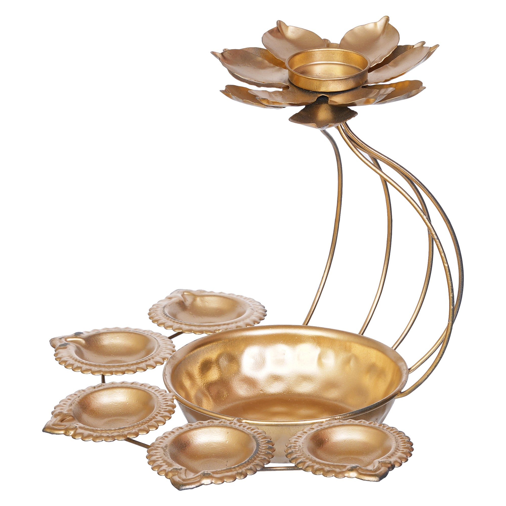 Golden Metal Handcrafted Lotus Shaped Decorative Urli with Tea Light Candle Holder 6