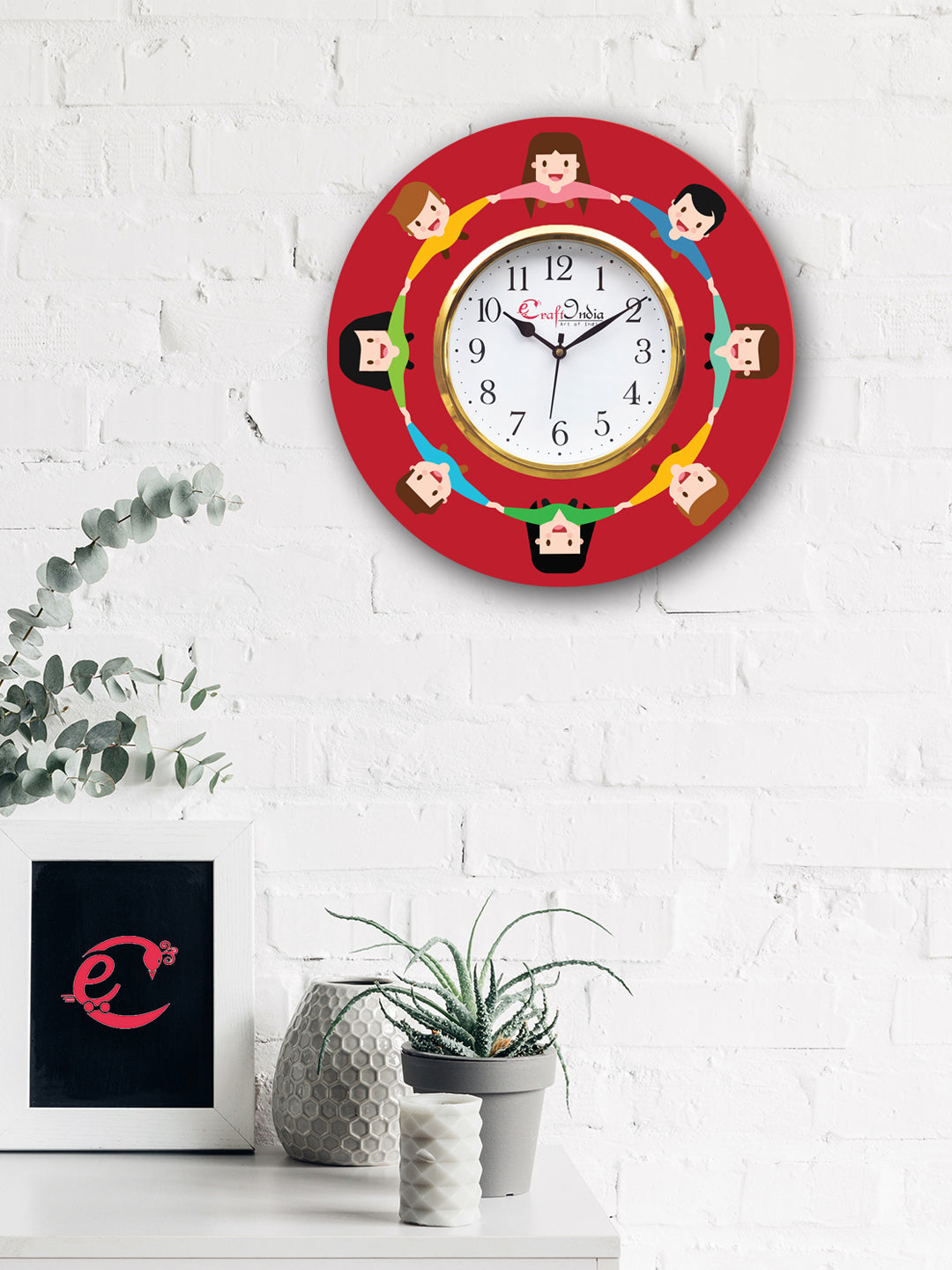 Friendship Theme Wooden Colorful Round Wall Clock