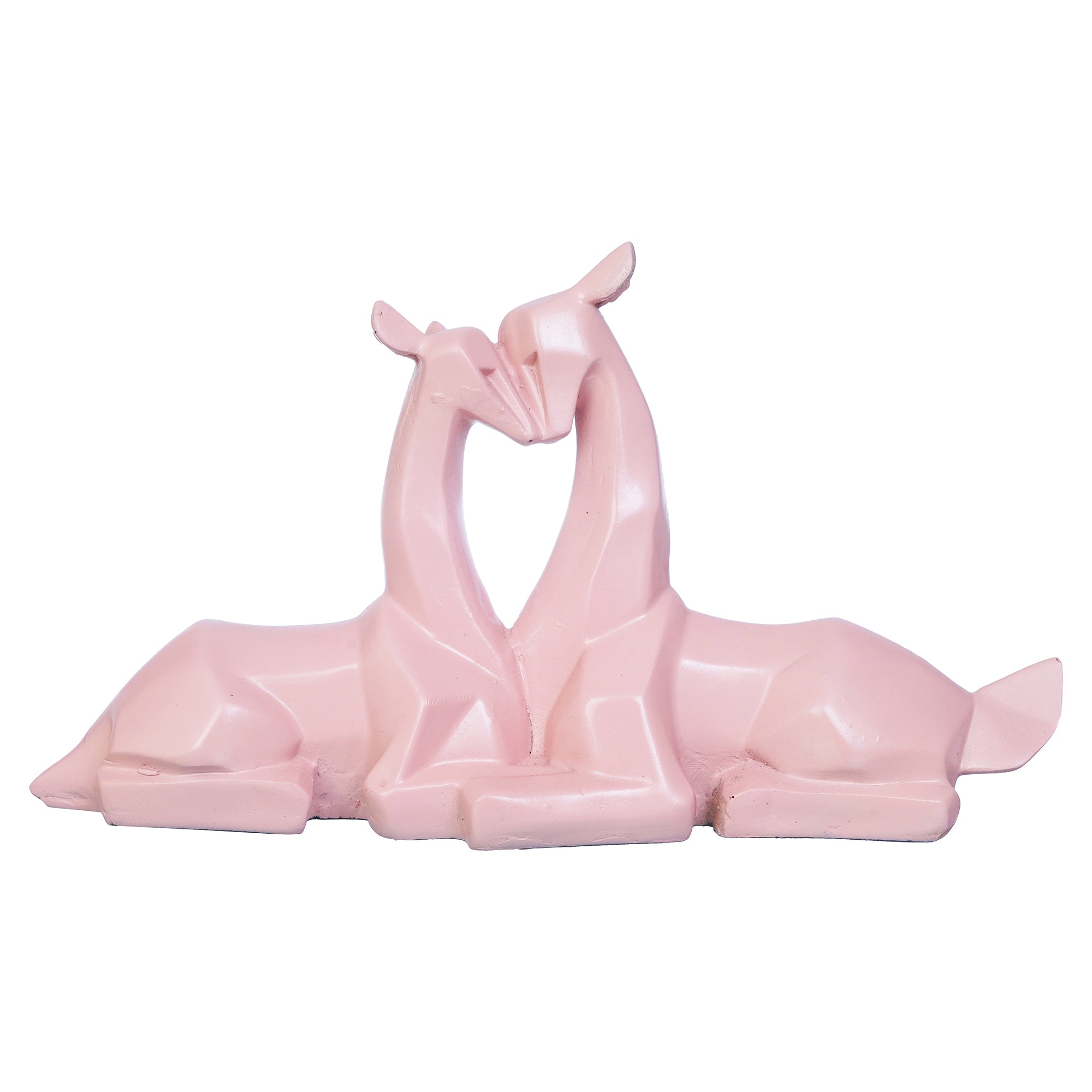 Set of 2 Pink Polyresin Geometric Hugging Deer Statue Decorative Showpiece 2