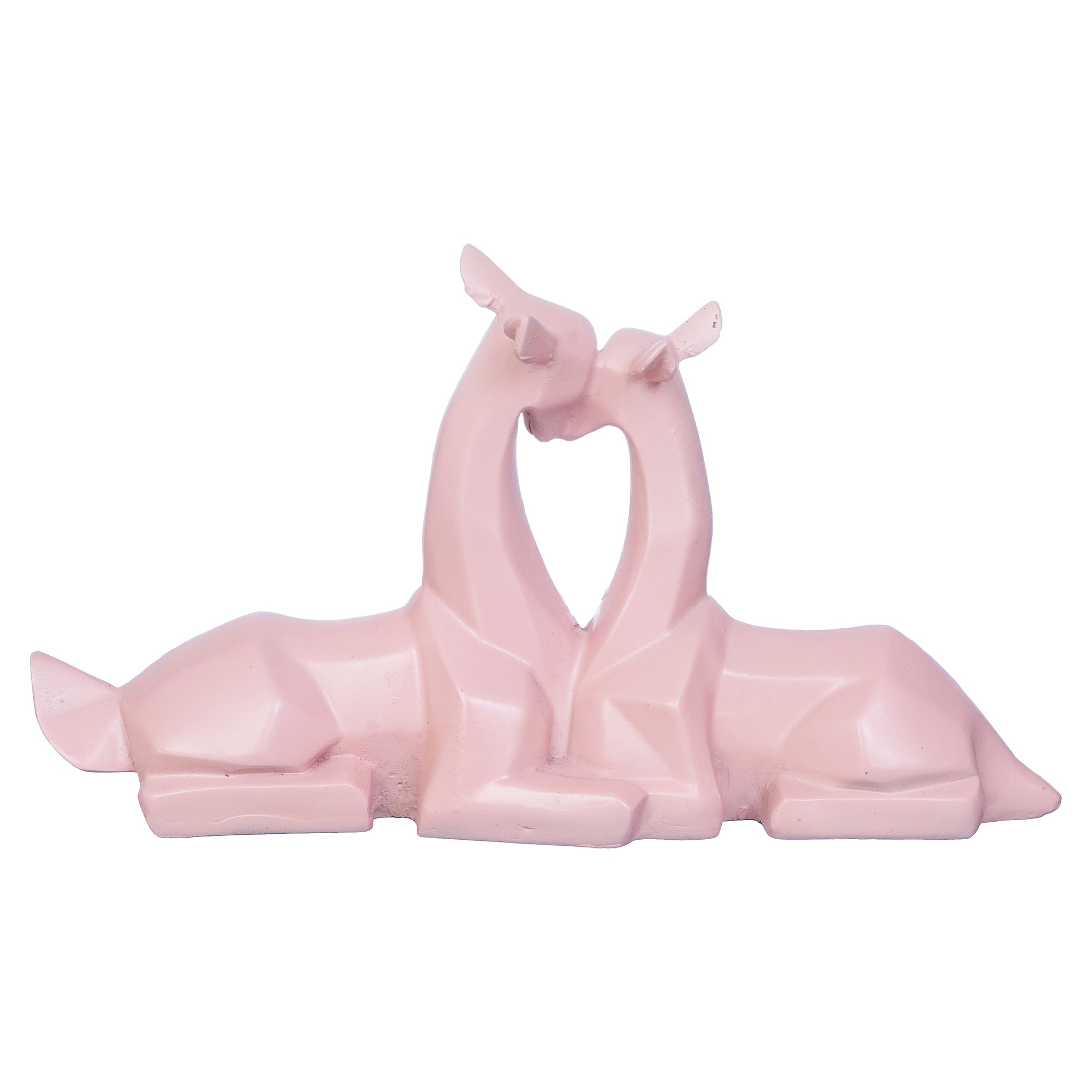 Set of 2 Pink Polyresin Geometric Hugging Deer Statue Decorative Showpiece 8