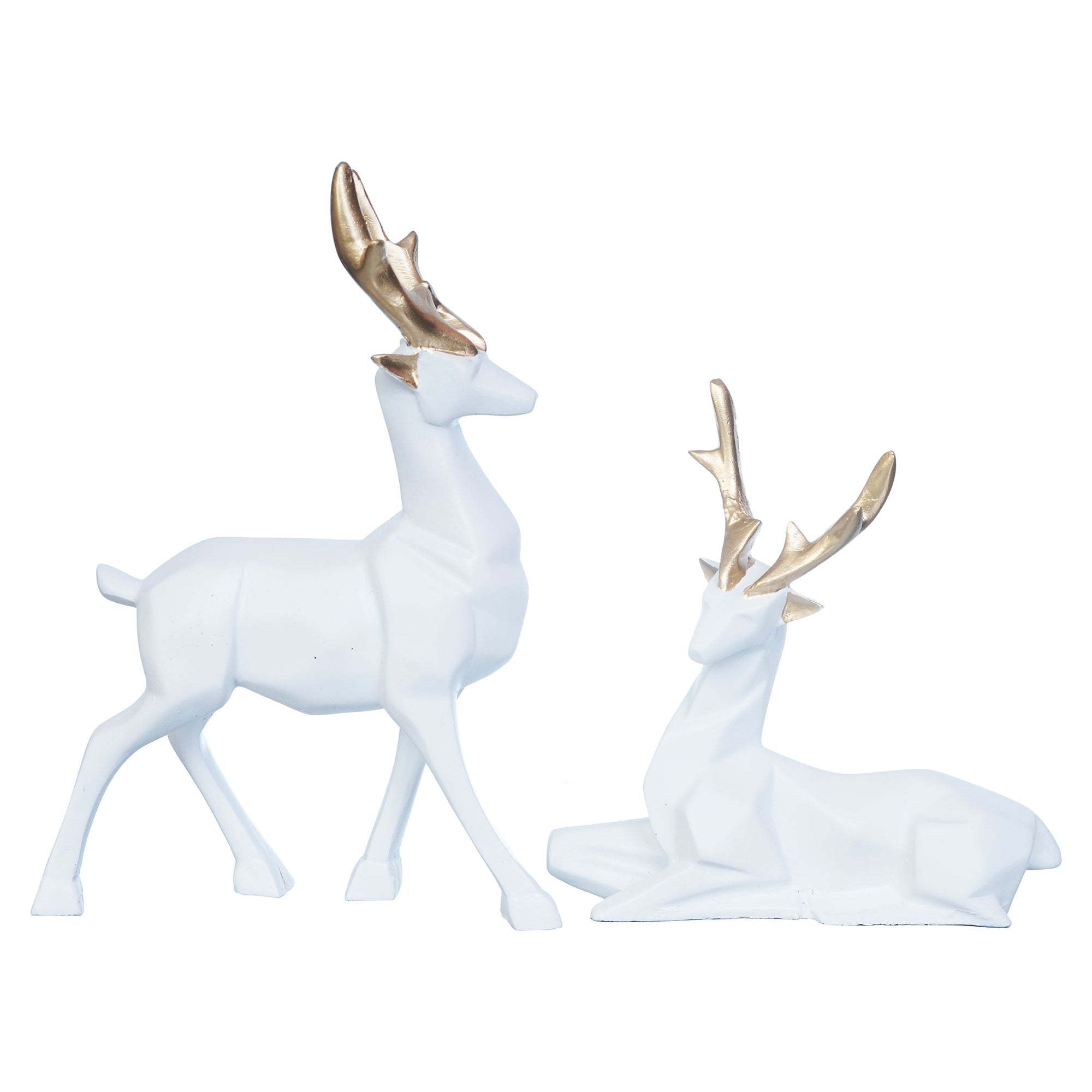 Set of 2 Golden & White Reindeer Statues Animal Figurines Decorative Showpieces 2