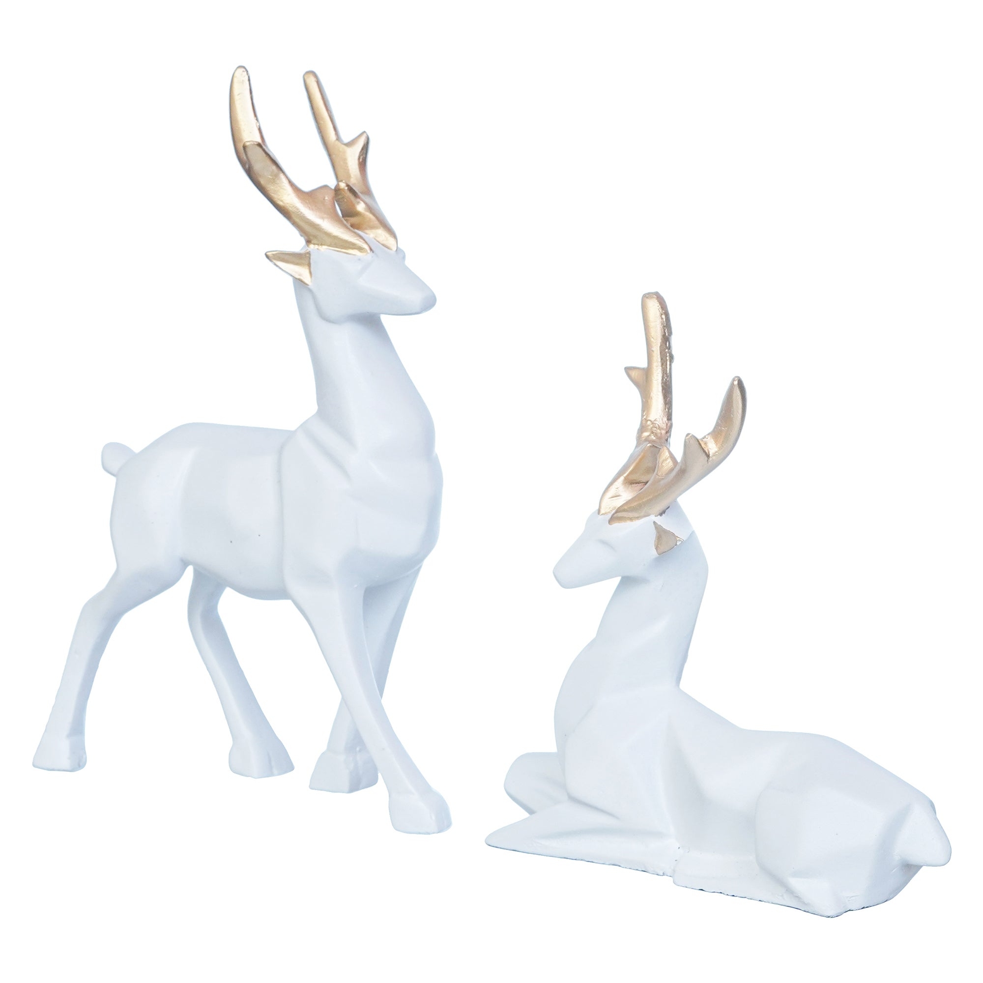 Set of 2 Golden & White Reindeer Statues Animal Figurines Decorative Showpieces 6