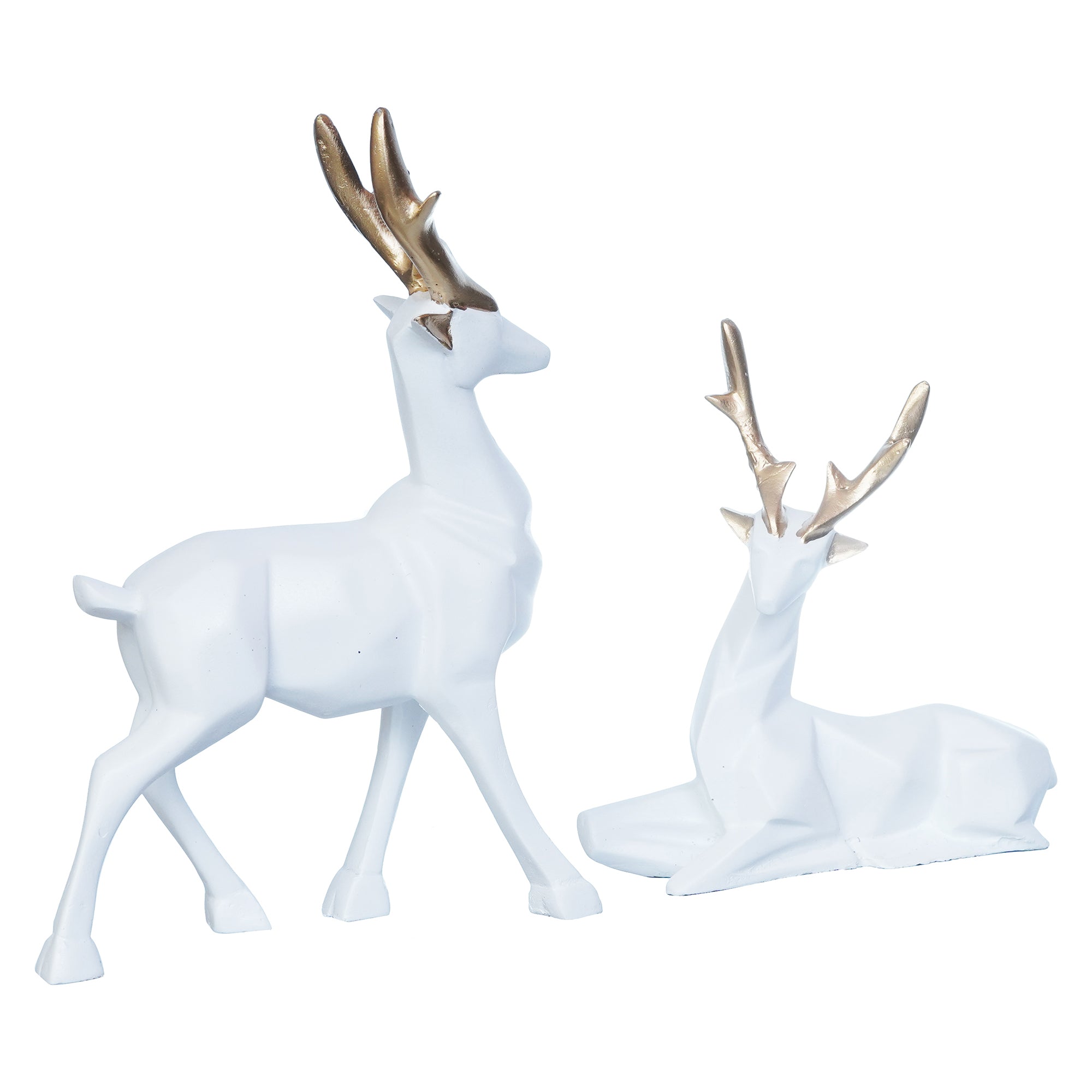 Set of 2 Golden & White Reindeer Statues Animal Figurines Decorative Showpieces 7