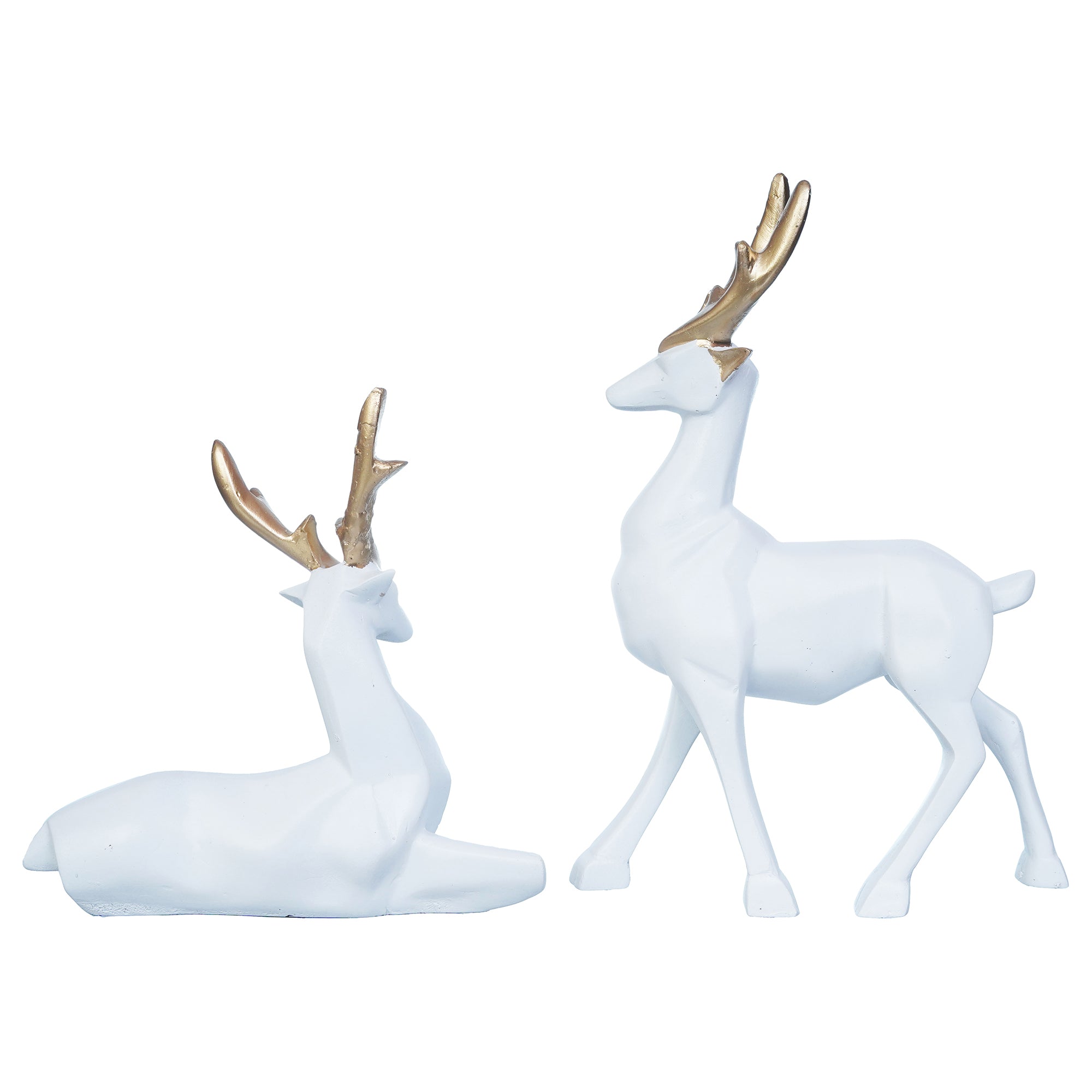 Set of 2 Golden & White Reindeer Statues Animal Figurines Decorative Showpieces 8