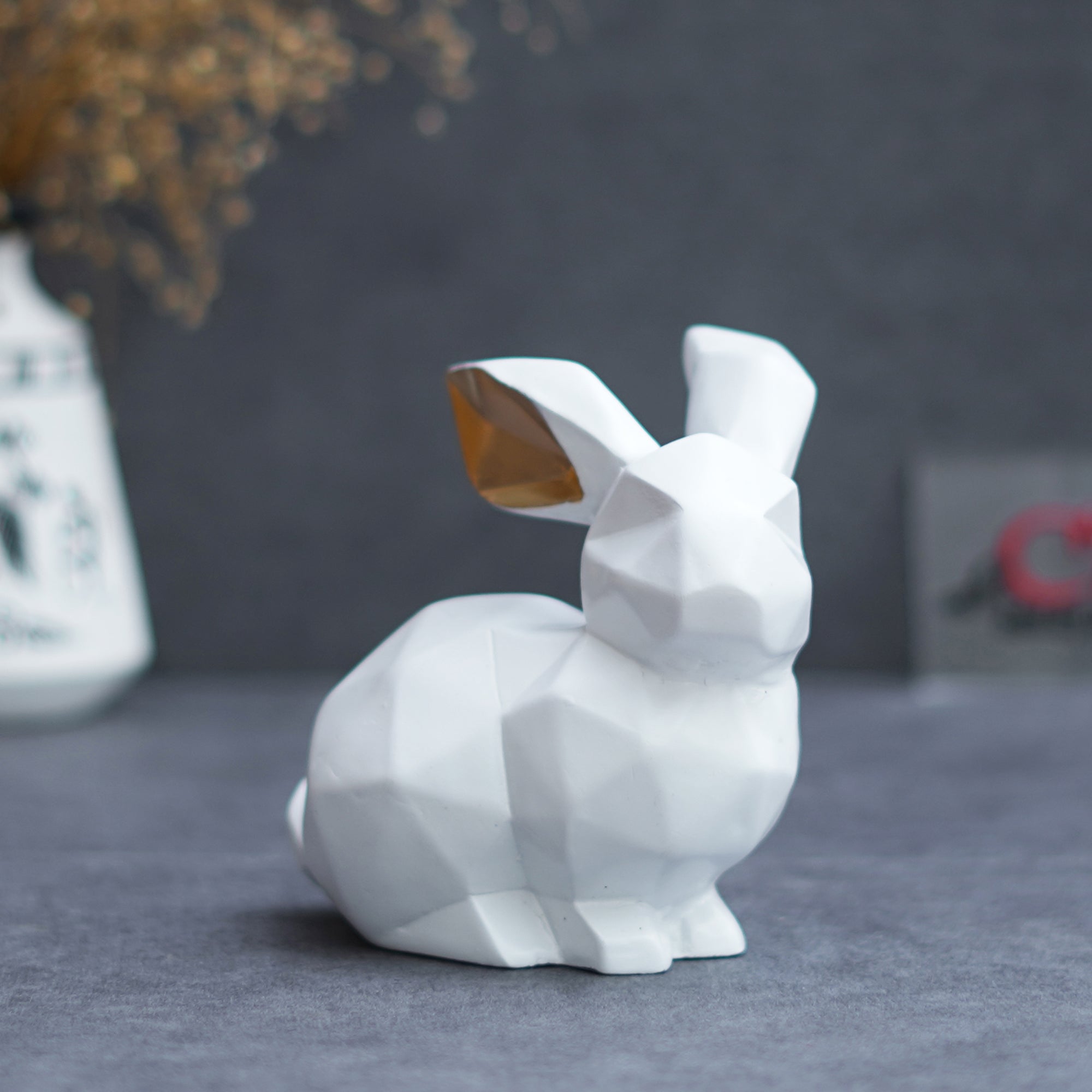 Geometric Polyresin White Rabbit Statue Animal Figurine Showpiece 5