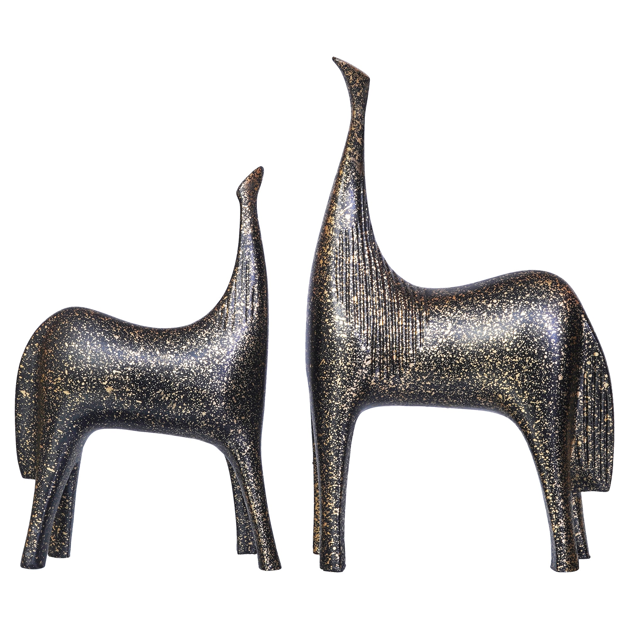 Set of 2 Black & Golden Horse Statues Decorative Animal Figurines 2