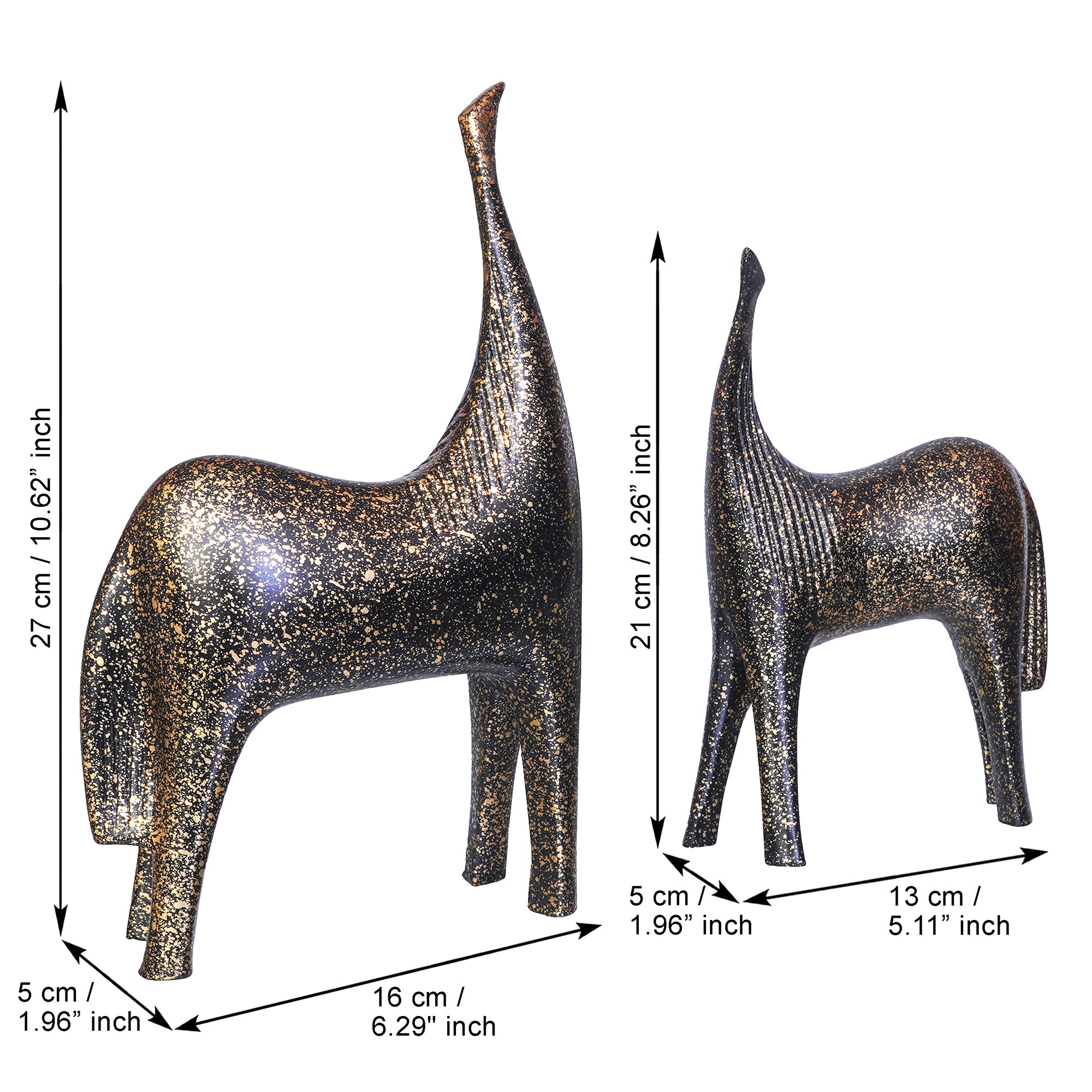Set of 2 Black & Golden Horse Statues Decorative Animal Figurines 3
