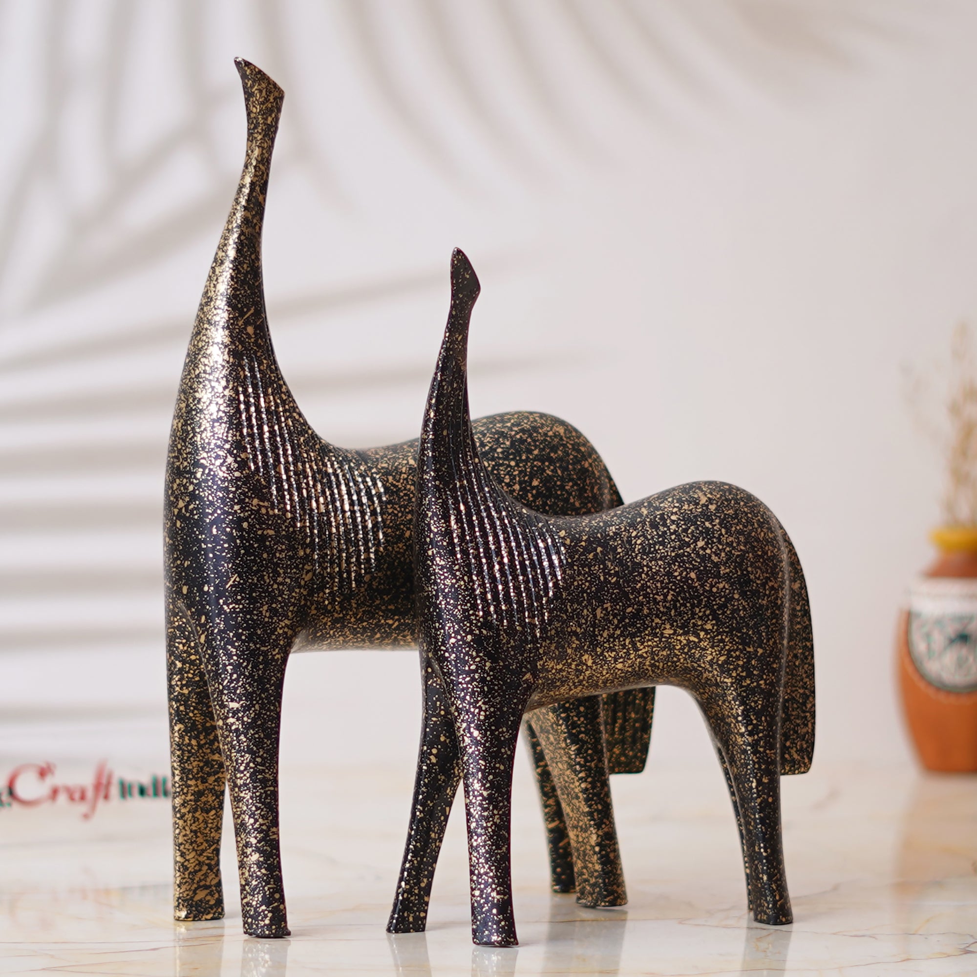 Set of 2 Black & Golden Horse Statues Decorative Animal Figurines 4