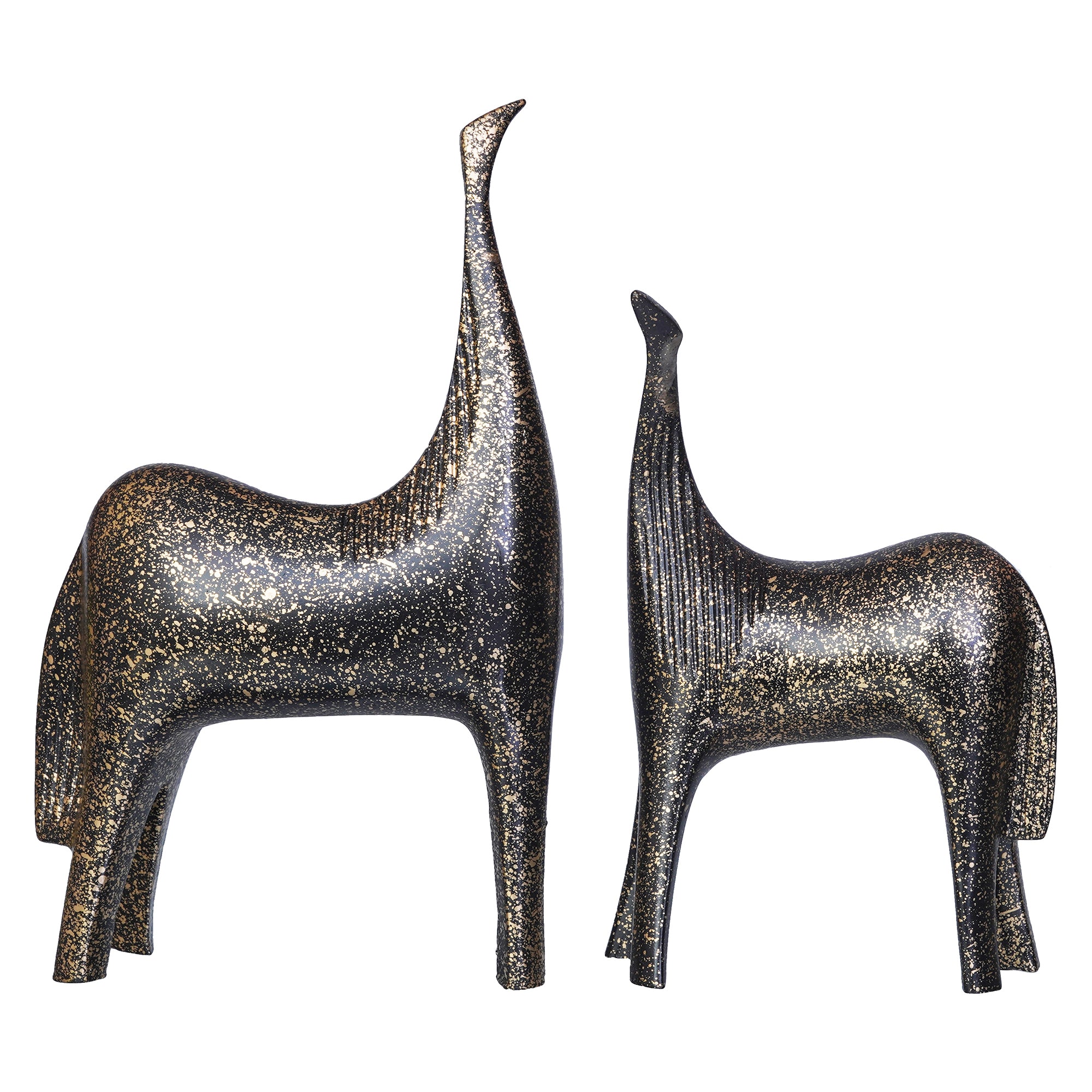 Set of 2 Black & Golden Horse Statues Decorative Animal Figurines 6