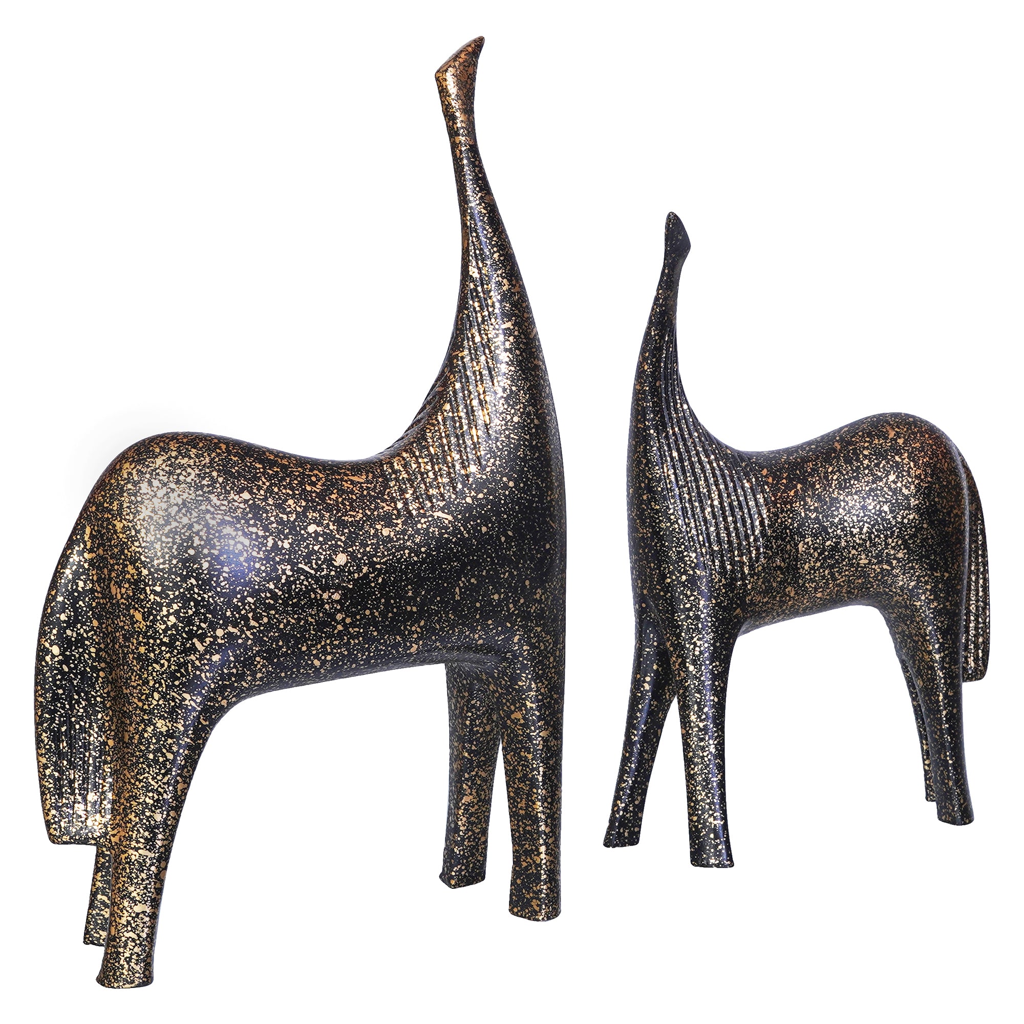 Set of 2 Black & Golden Horse Statues Decorative Animal Figurines 7
