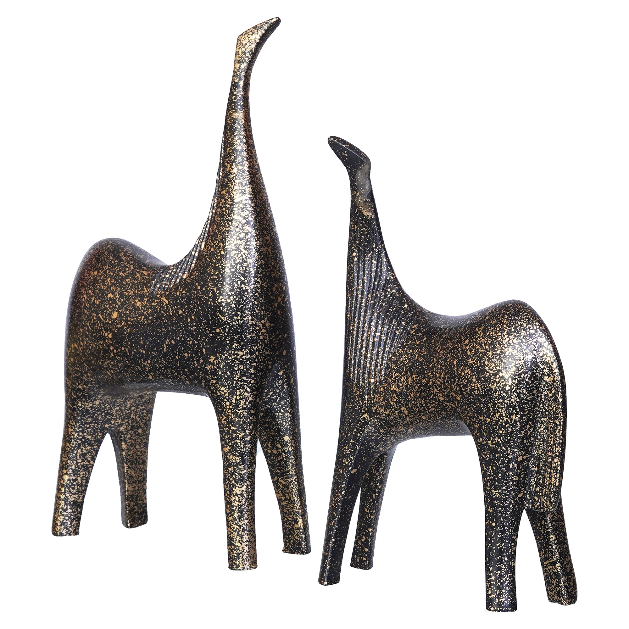 Set of 2 Black & Golden Horse Statues Decorative Animal Figurines 8