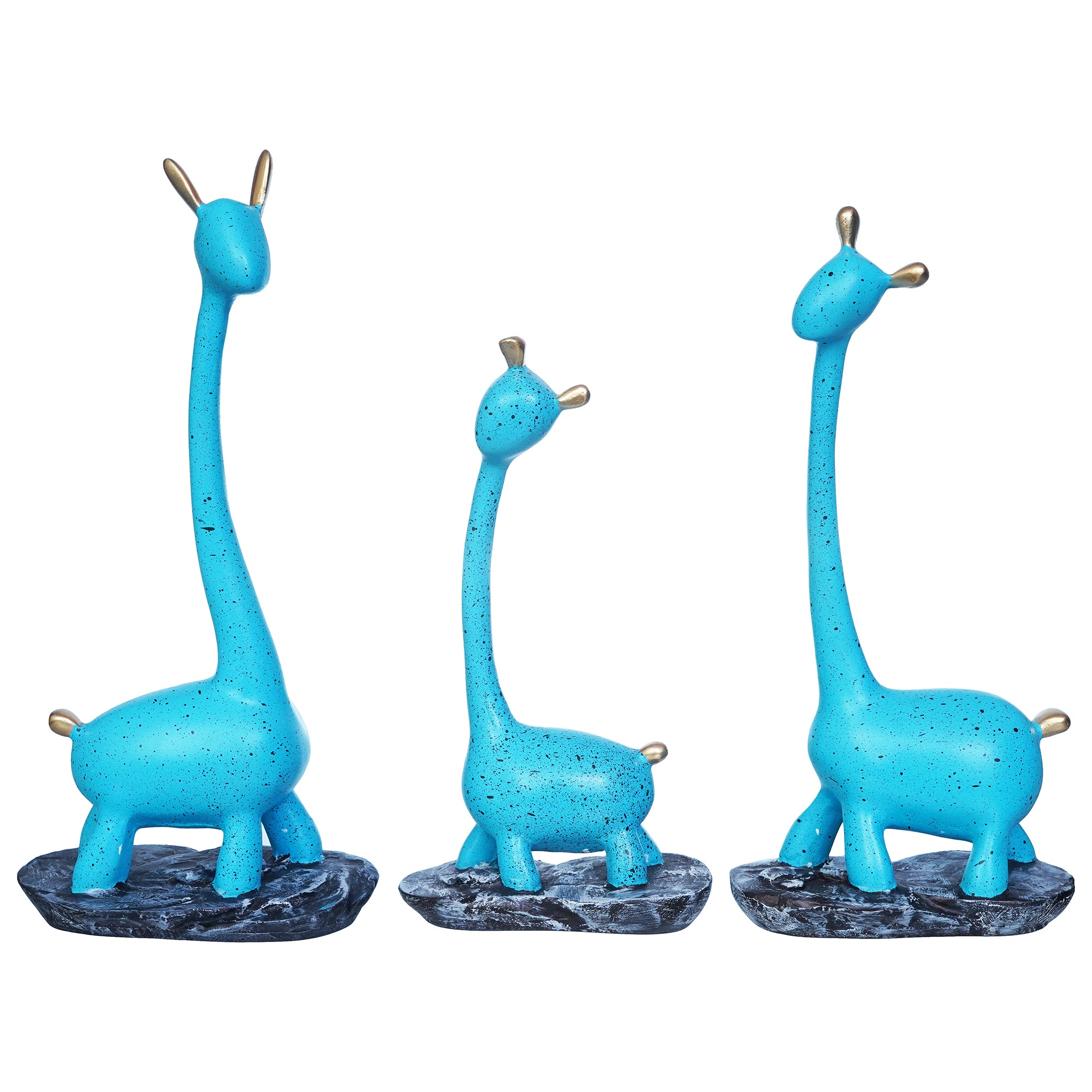 Set of 3 Blue Polyresin Cute Giraffe Statues Animal Figurines 2