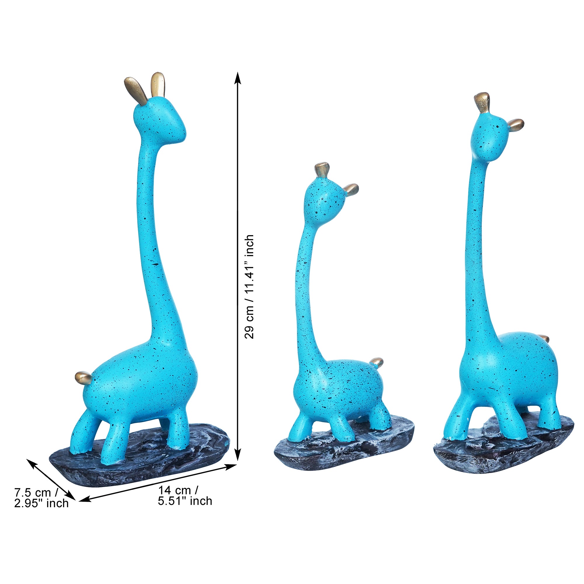 Set of 3 Blue Polyresin Cute Giraffe Statues Animal Figurines 3