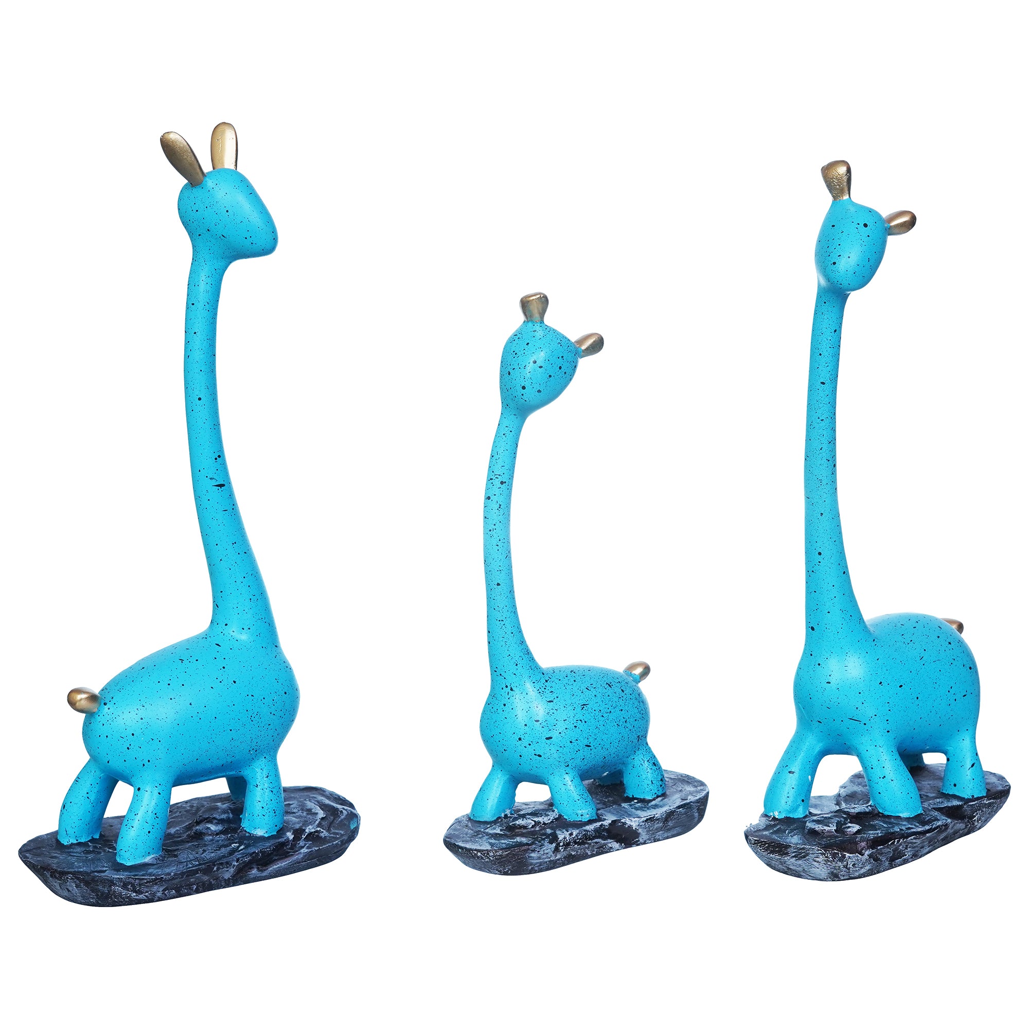 Set of 3 Blue Polyresin Cute Giraffe Statues Animal Figurines 6