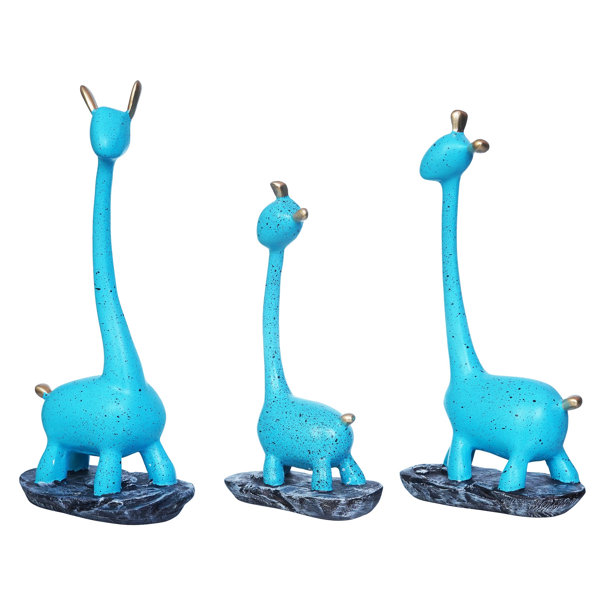 Set of 3 Blue Polyresin Cute Giraffe Statues Animal Figurines 7