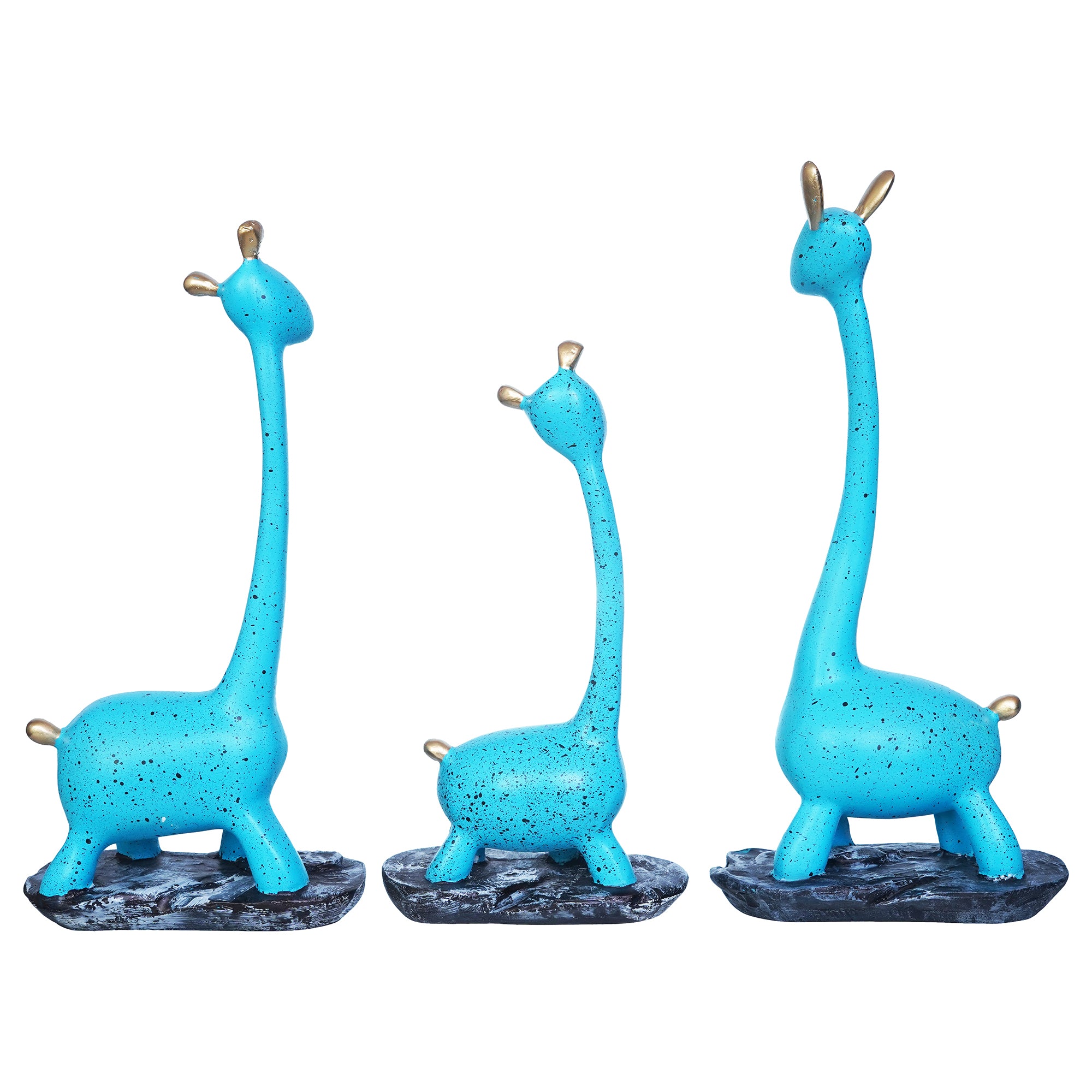 Set of 3 Blue Polyresin Cute Giraffe Statues Animal Figurines 8
