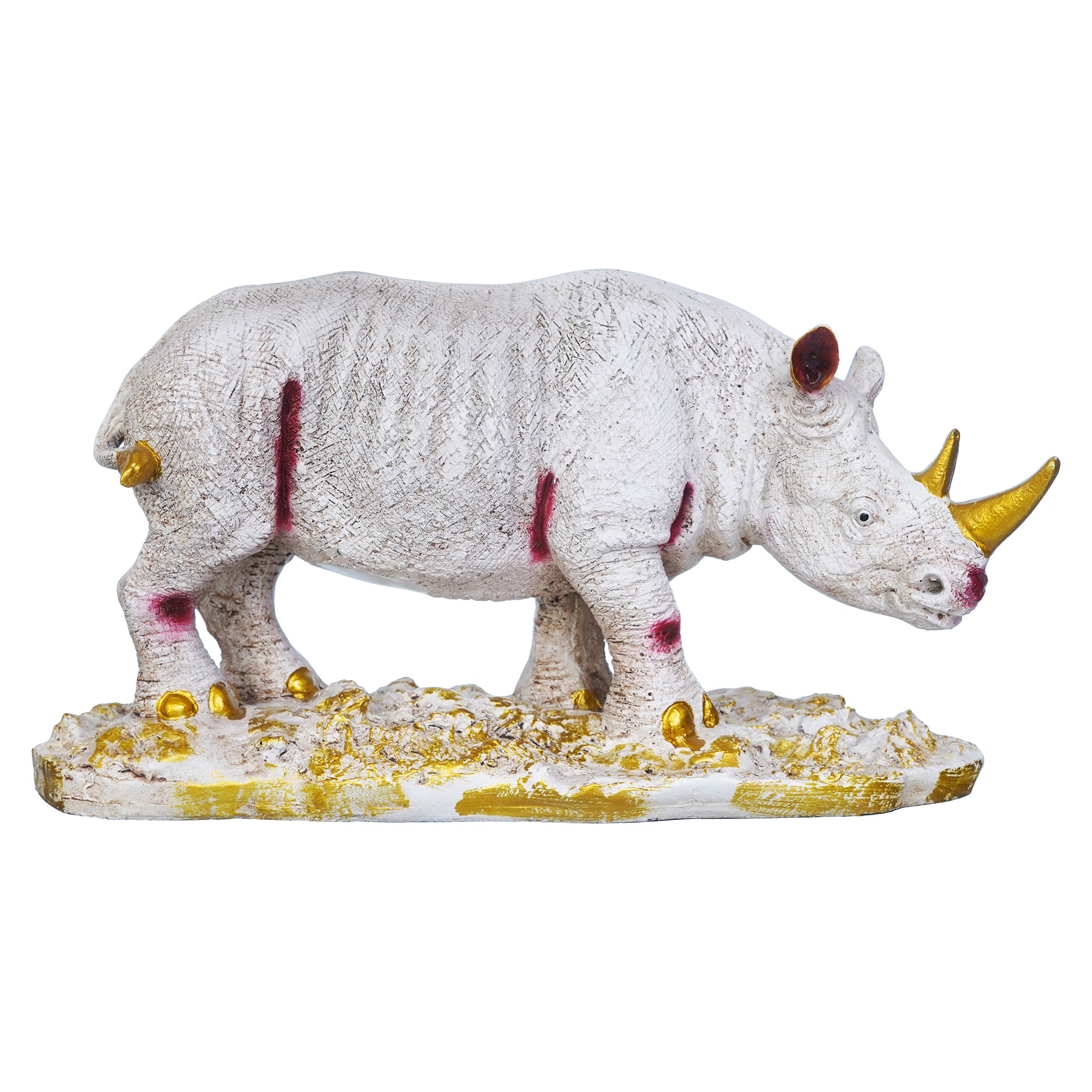 White Polyresin Rhinoceros Statue with Golden Horns Animal Figurine ...