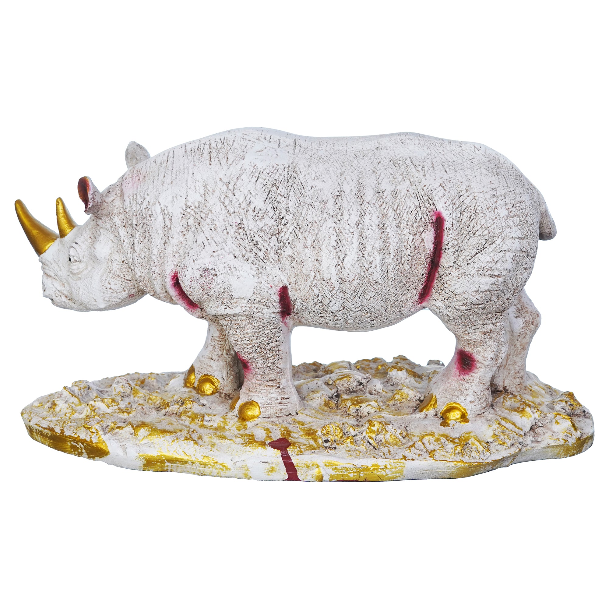 White Polyresin Rhinoceros Statue with Golden Horns Animal Figurine ...