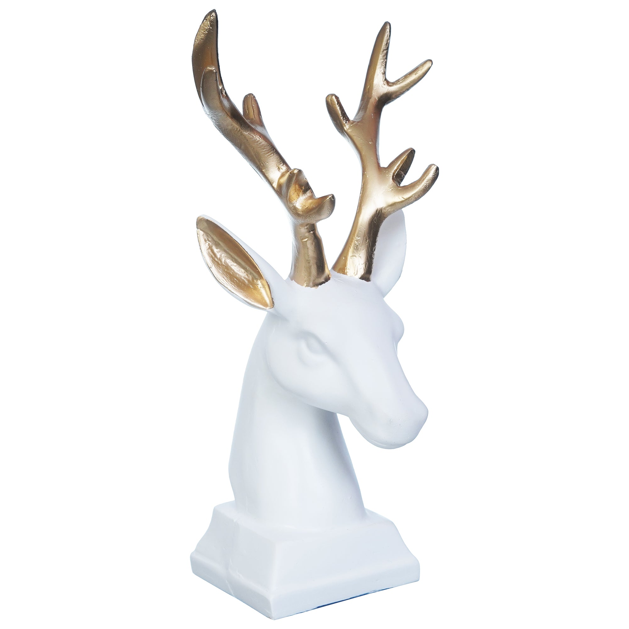 White Polyresin Reindeer Head Statue with Golden Antlers Animal Showpiece 2
