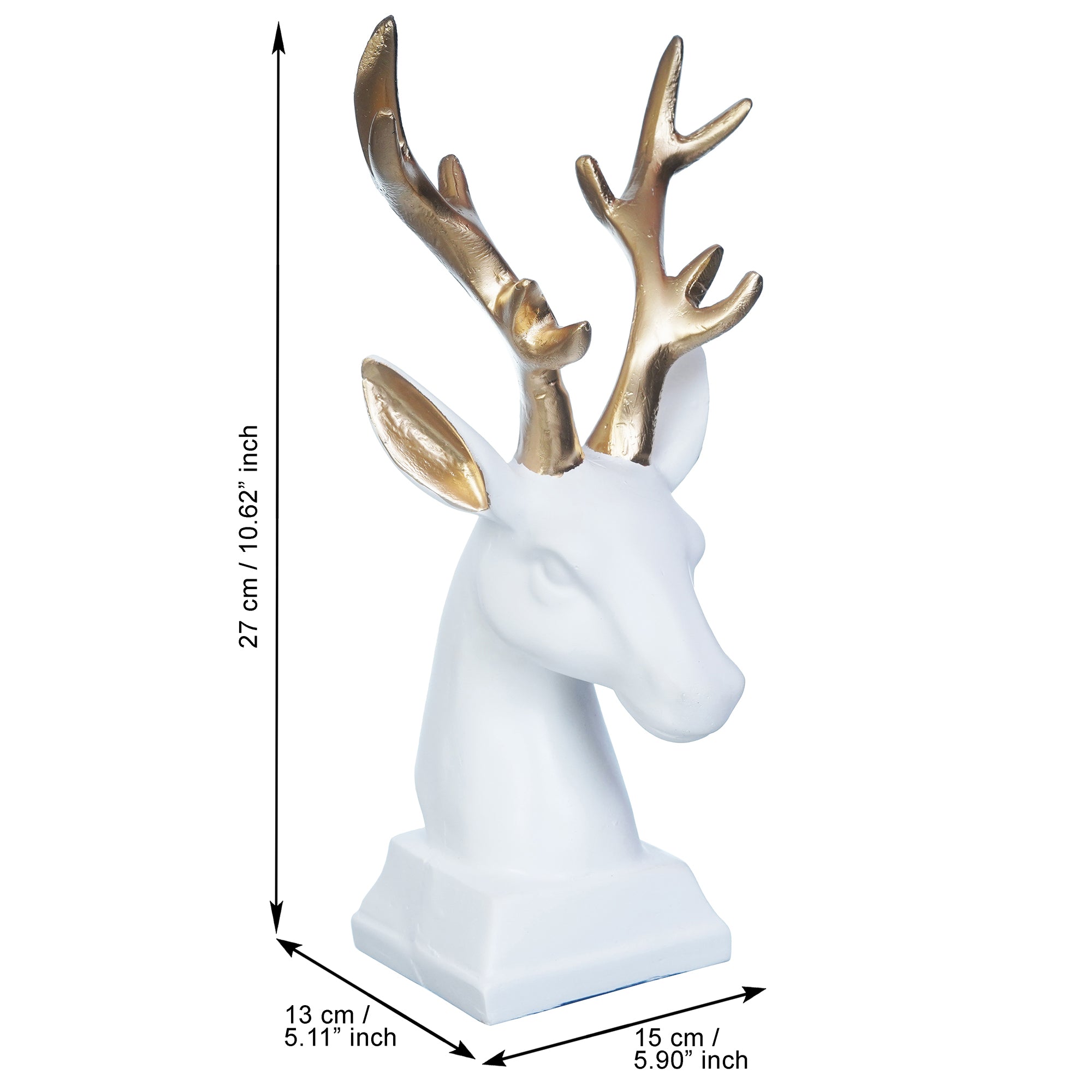 White Polyresin Reindeer Head Statue with Golden Antlers Animal Showpiece 3
