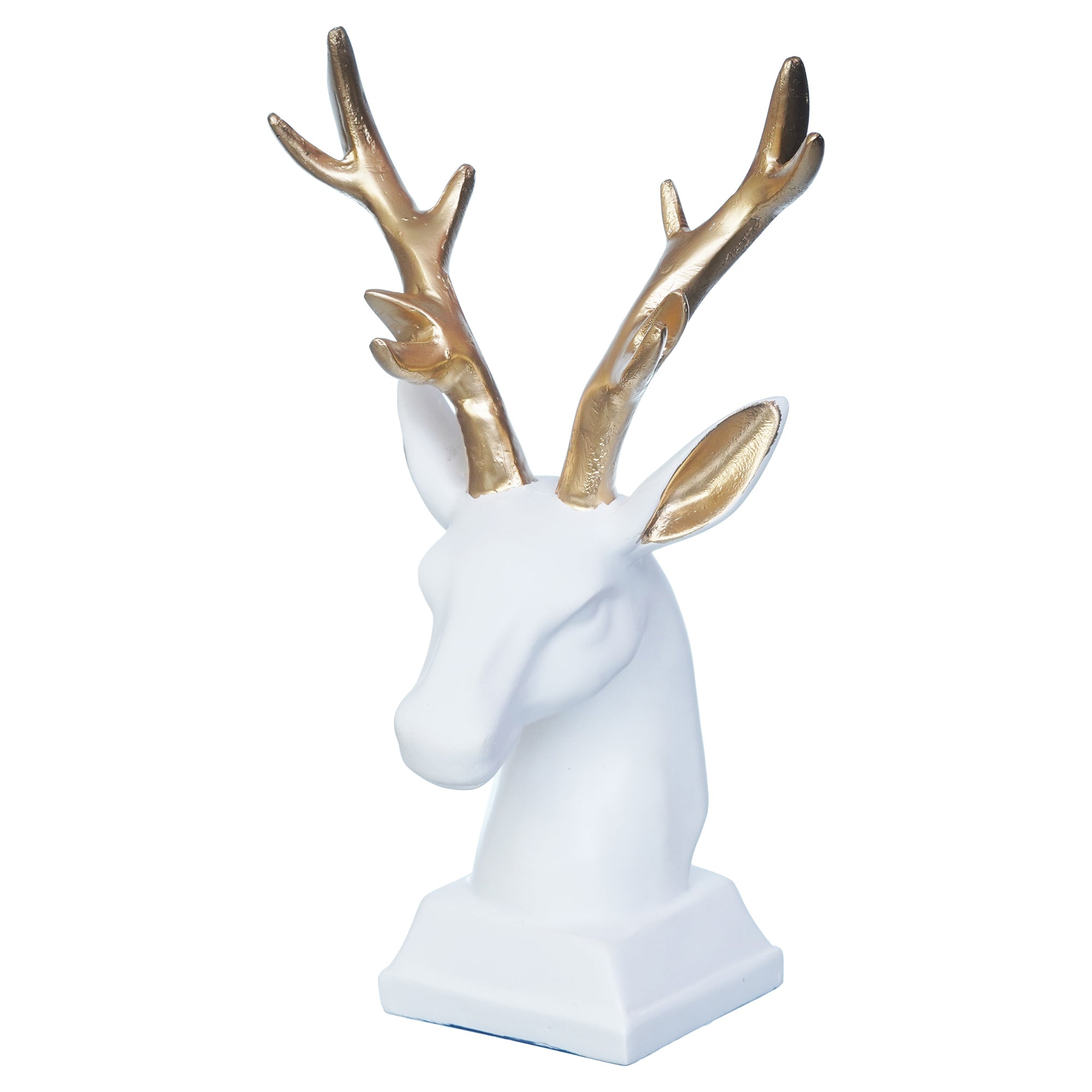 White Polyresin Reindeer Head Statue with Golden Antlers Animal Showpiece 6