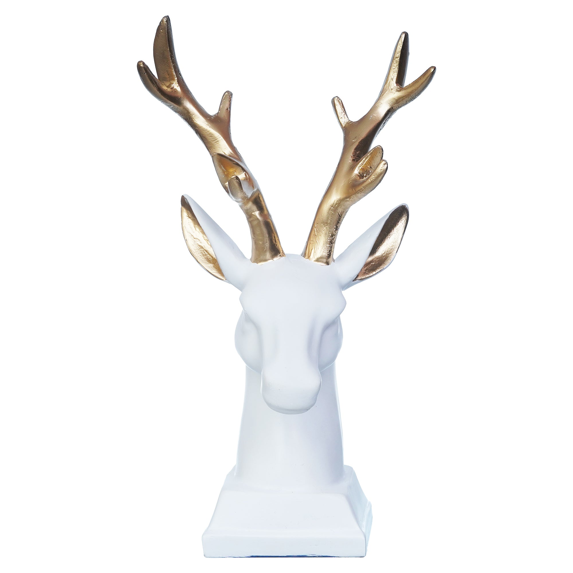 White Polyresin Reindeer Head Statue with Golden Antlers Animal Showpiece 7