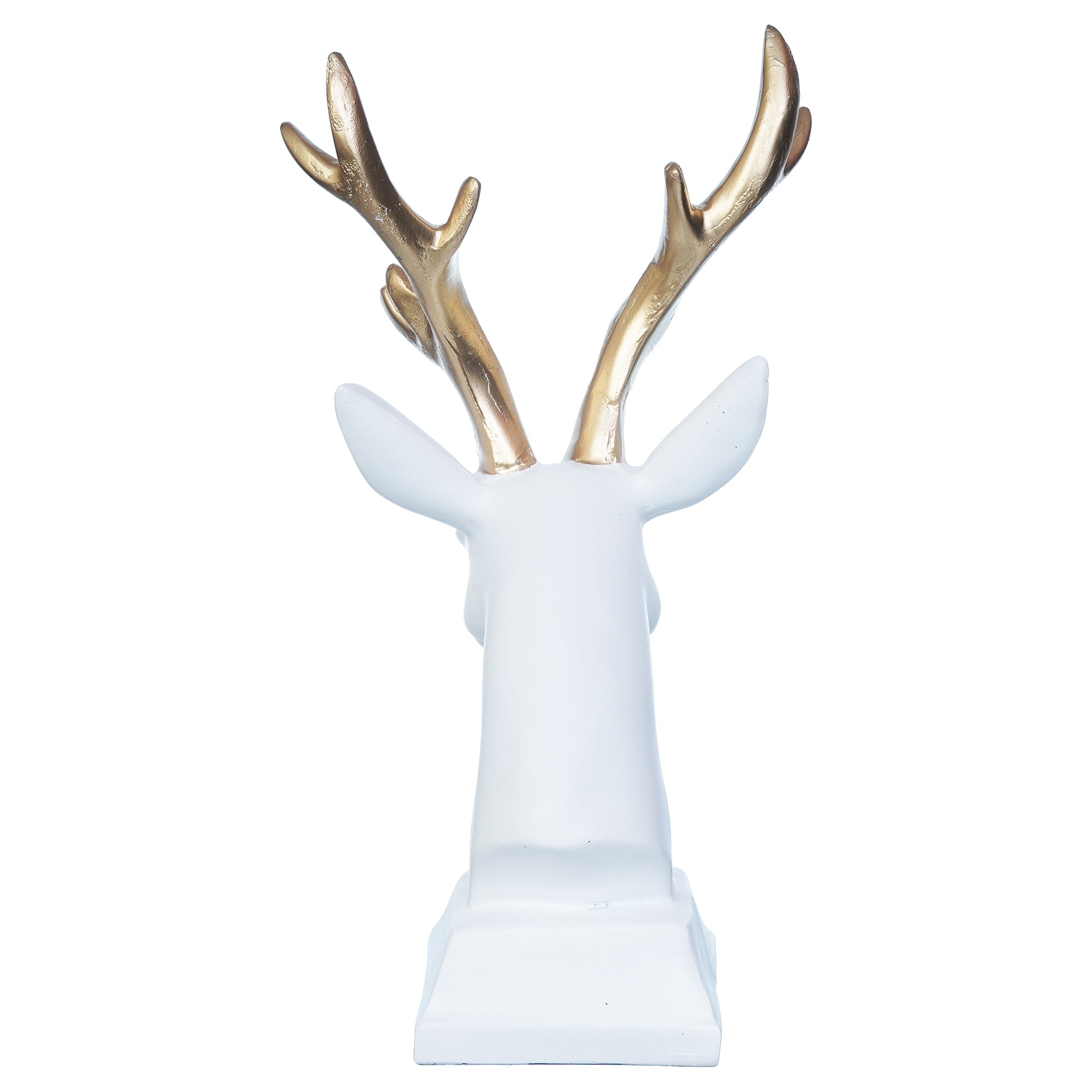 White Polyresin Reindeer Head Statue with Golden Antlers Animal Showpiece 8