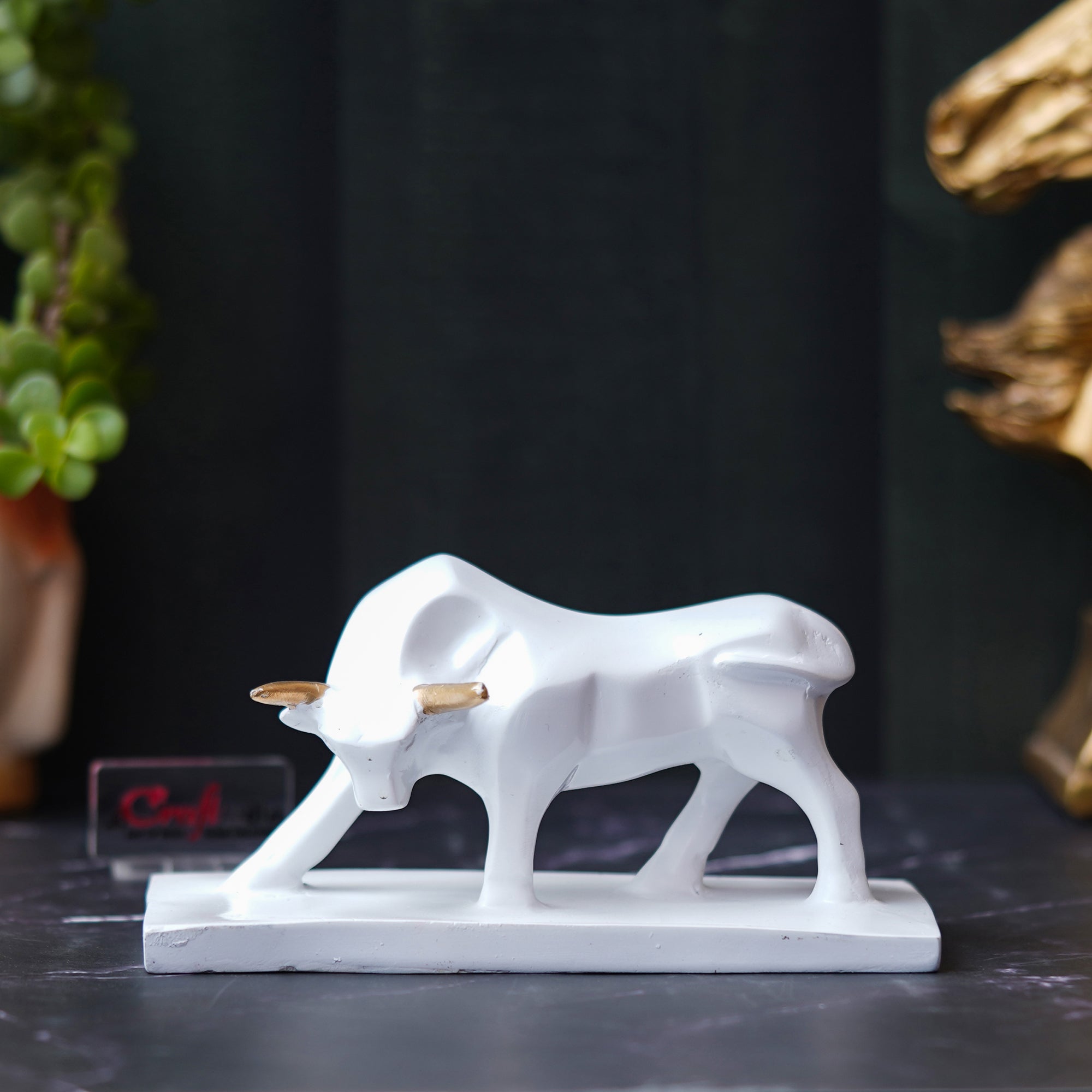 White Polyresin Majestic Charging Bull Statue for Home, Office Decoration 1