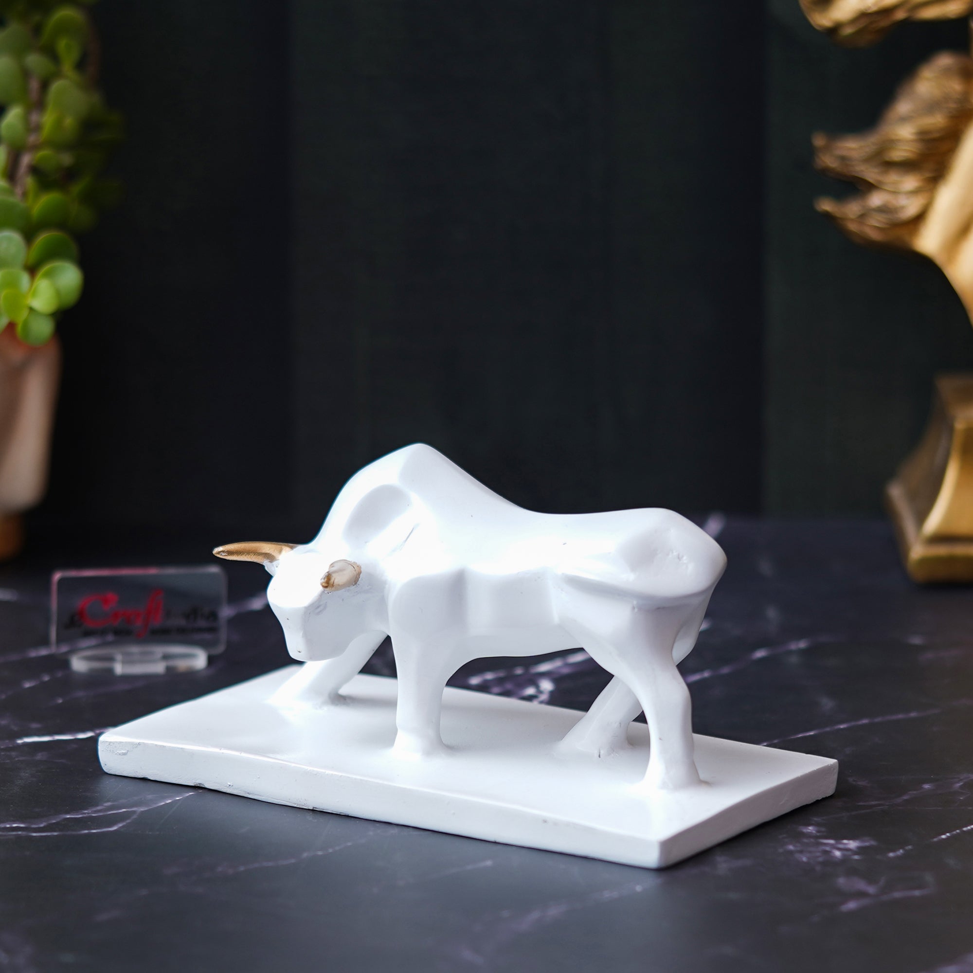 White Polyresin Majestic Charging Bull Statue for Home, Office Decoration 5