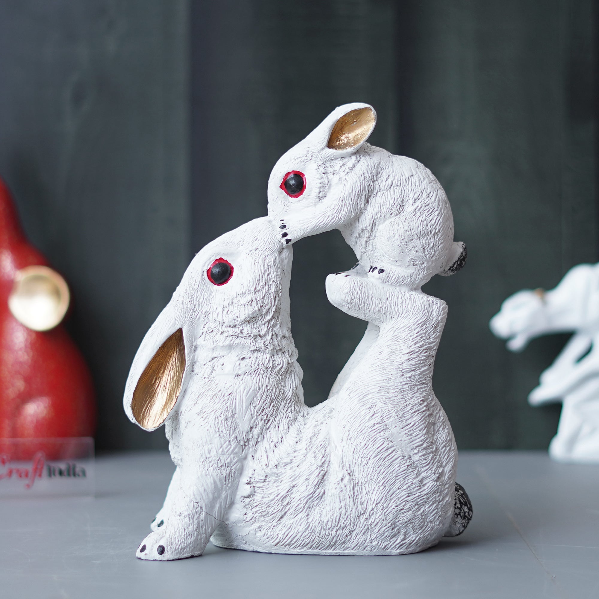 Gold and White Rabbit Statue with Bunny Animal Figurines Decorative Showpiece for Home Decor 1