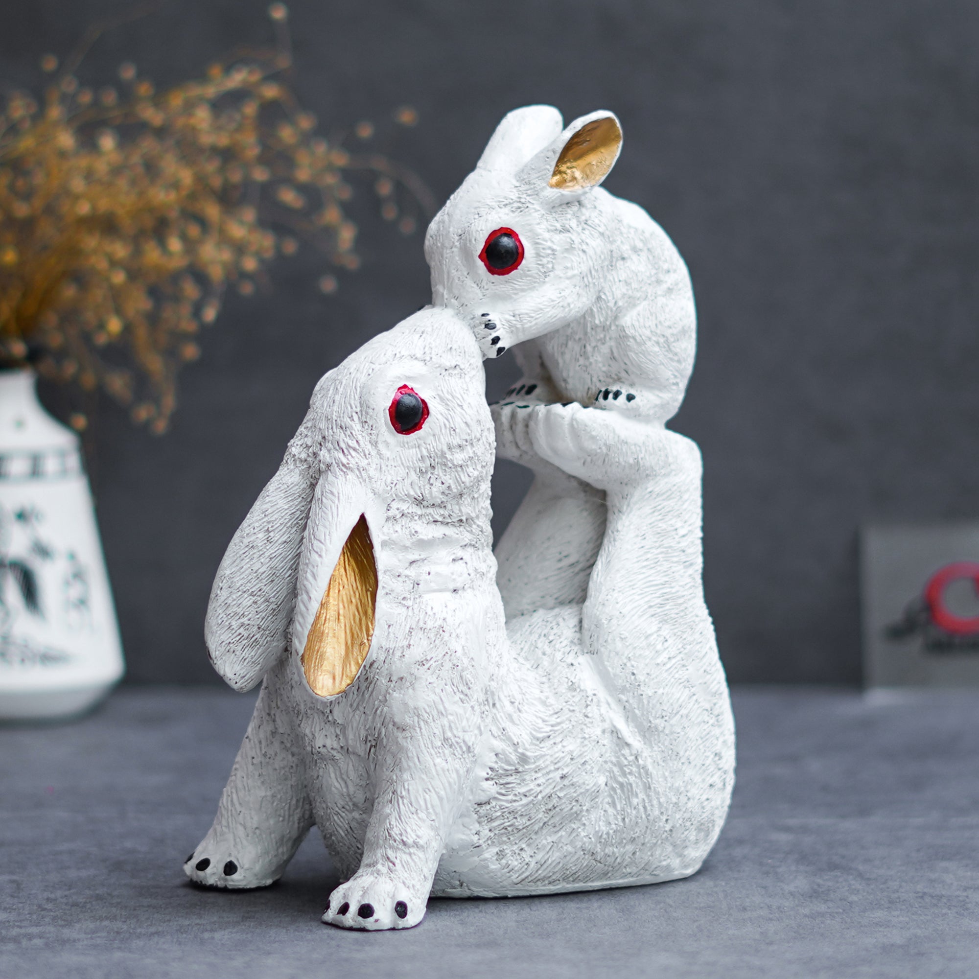 Gold and White Rabbit Statue with Bunny Animal Figurines Decorative Showpiece for Home Decor 4