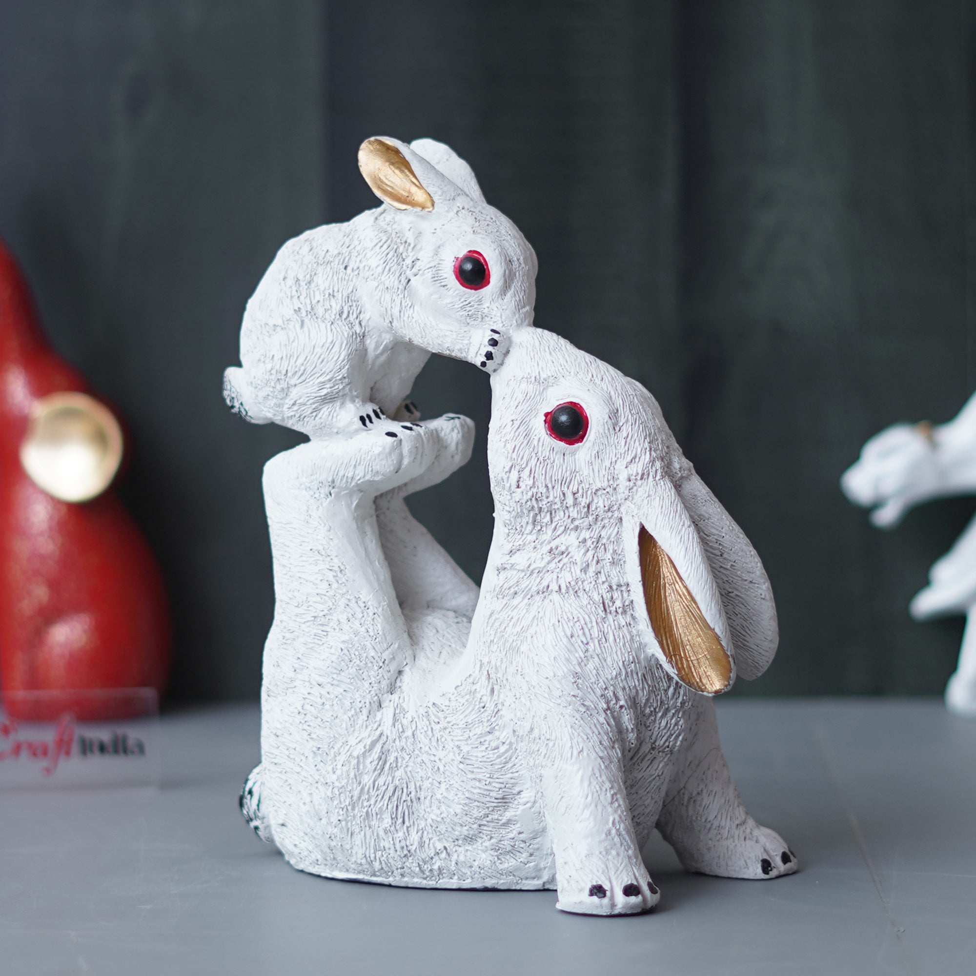 Gold and White Rabbit Statue with Bunny Animal Figurines Decorative Showpiece for Home Decor 5