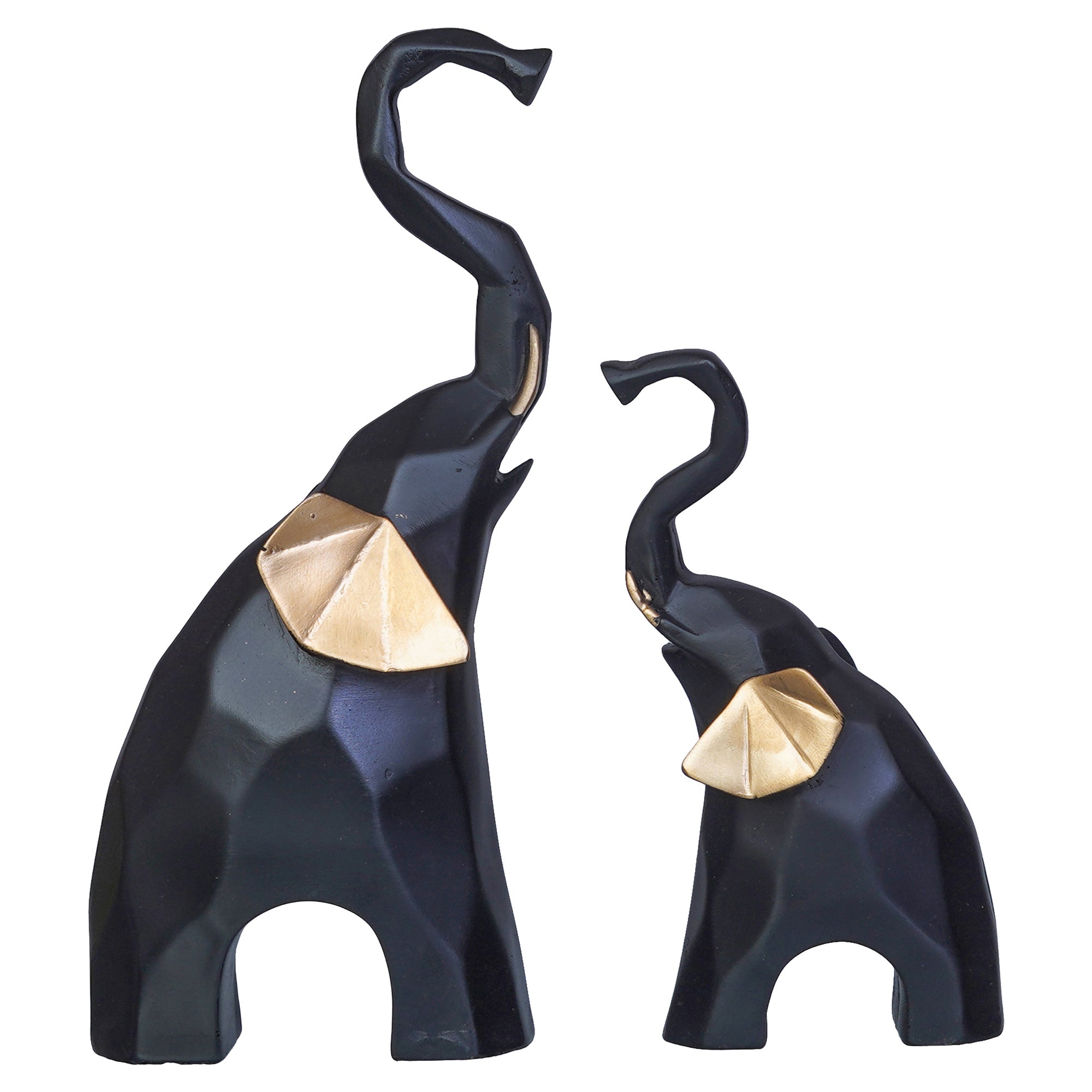 Set of 2 Gold & Black Elephant Statues Decorative Animal Showpieces 2