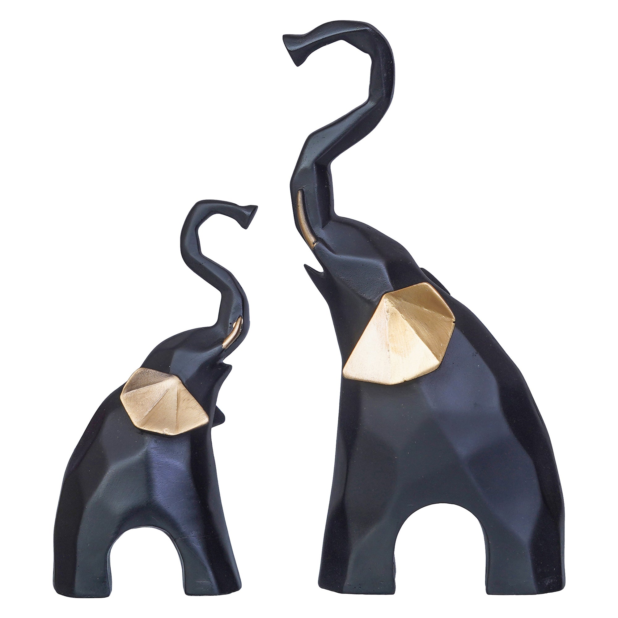 Set of 2 Gold & Black Elephant Statues Decorative Animal Showpieces 6
