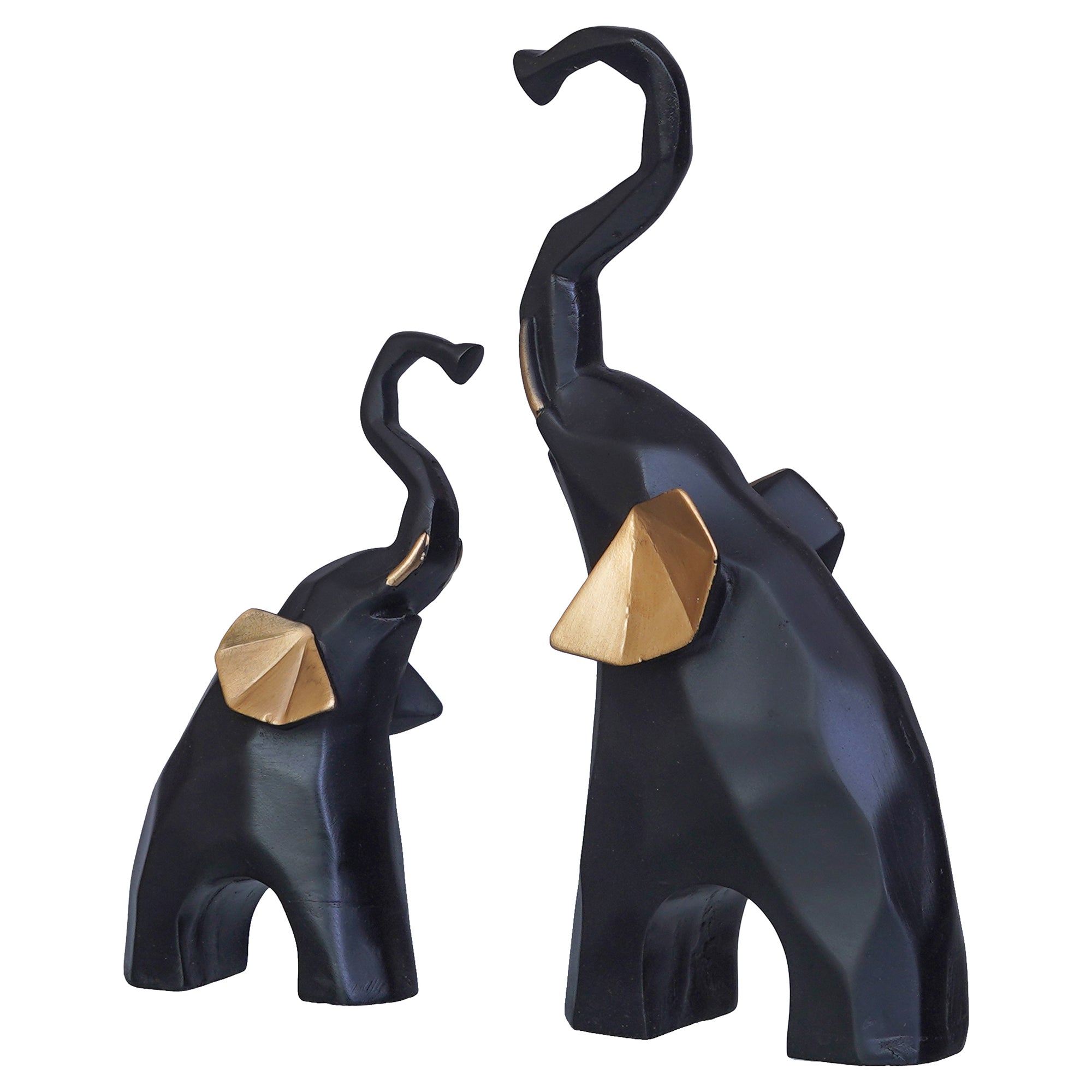 Set of 2 Gold & Black Elephant Statues Decorative Animal Showpieces 7