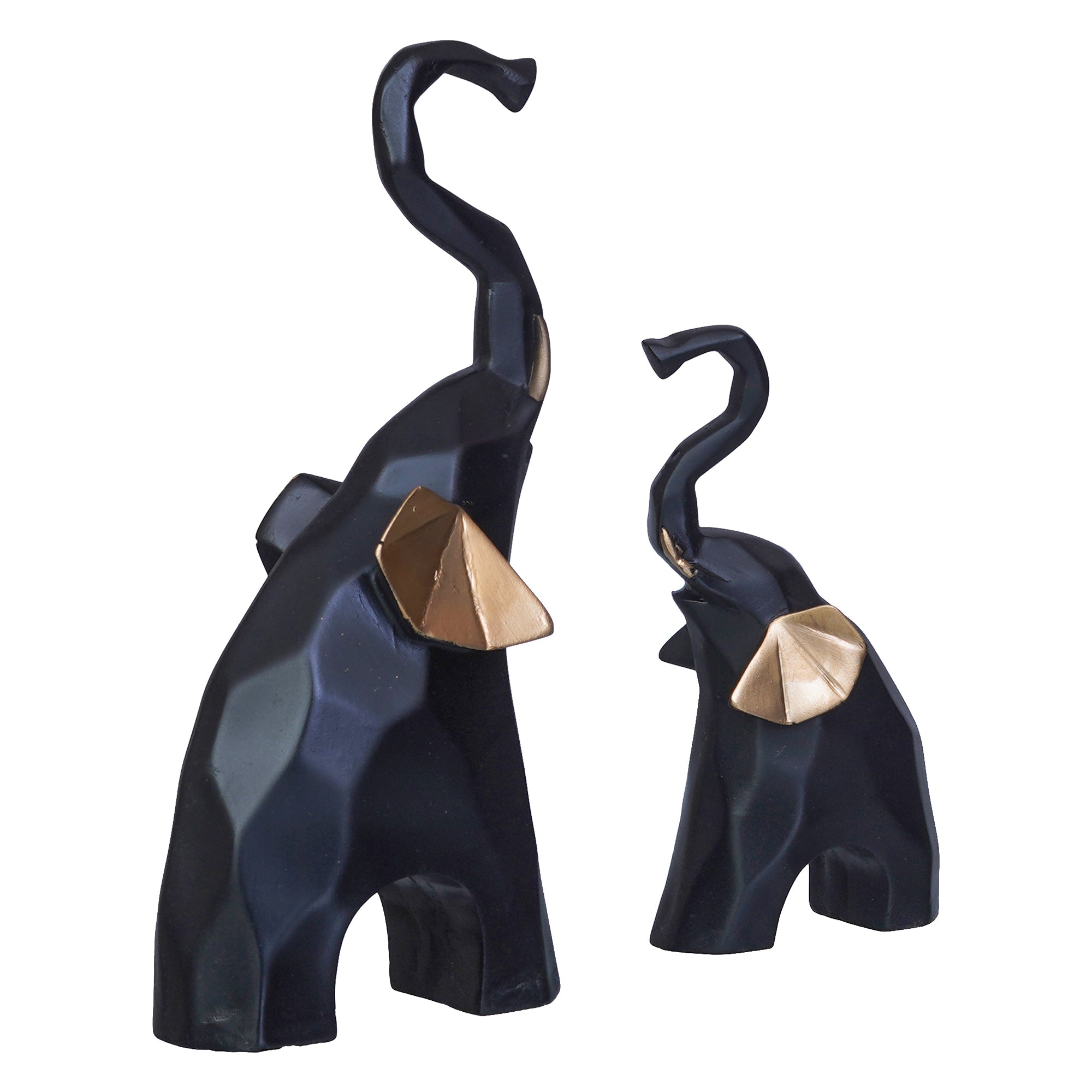 Set of 2 Gold & Black Elephant Statues Decorative Animal Showpieces 8