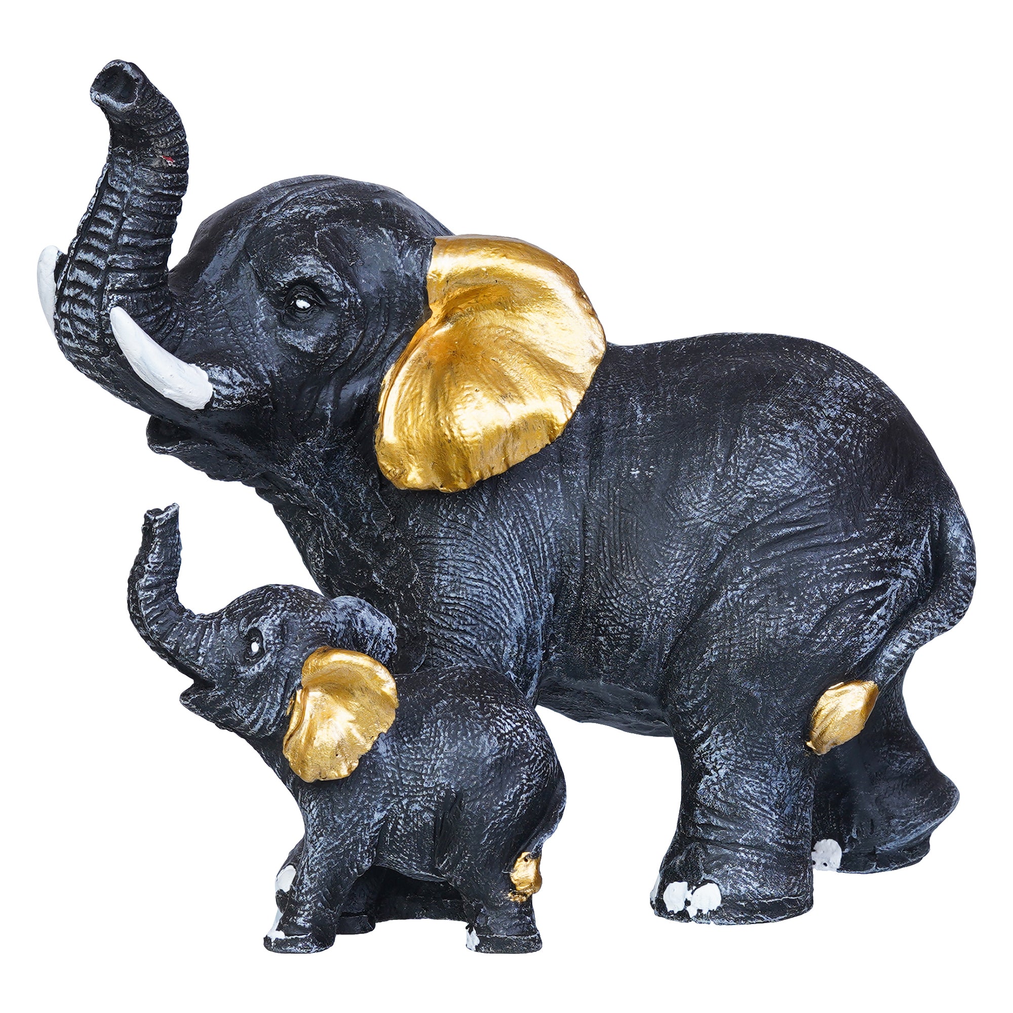 Set of 2 Elephant With Baby Elephant Statues Animal Figurines 2