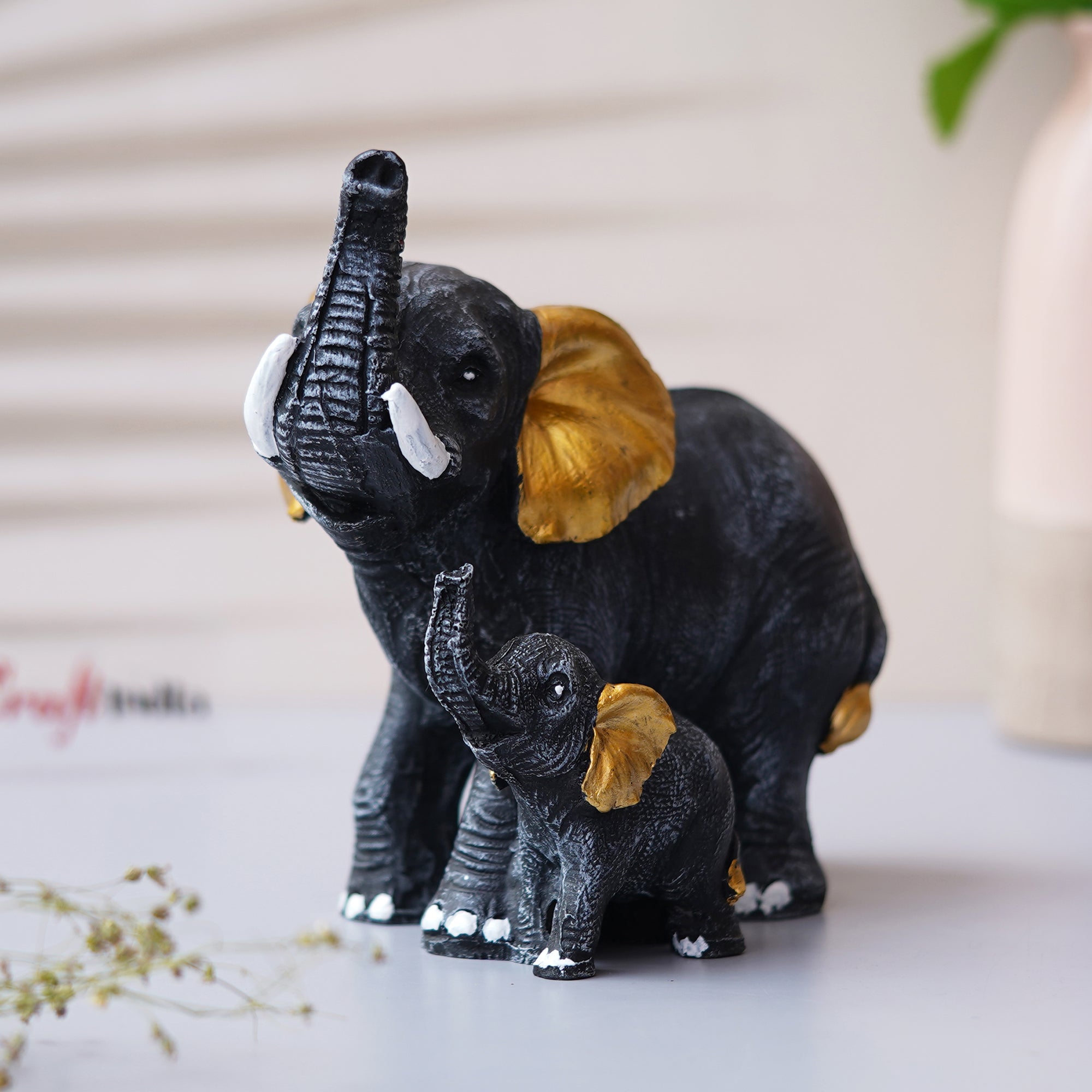 Set of 2 Elephant With Baby Elephant Statues Animal Figurines 4