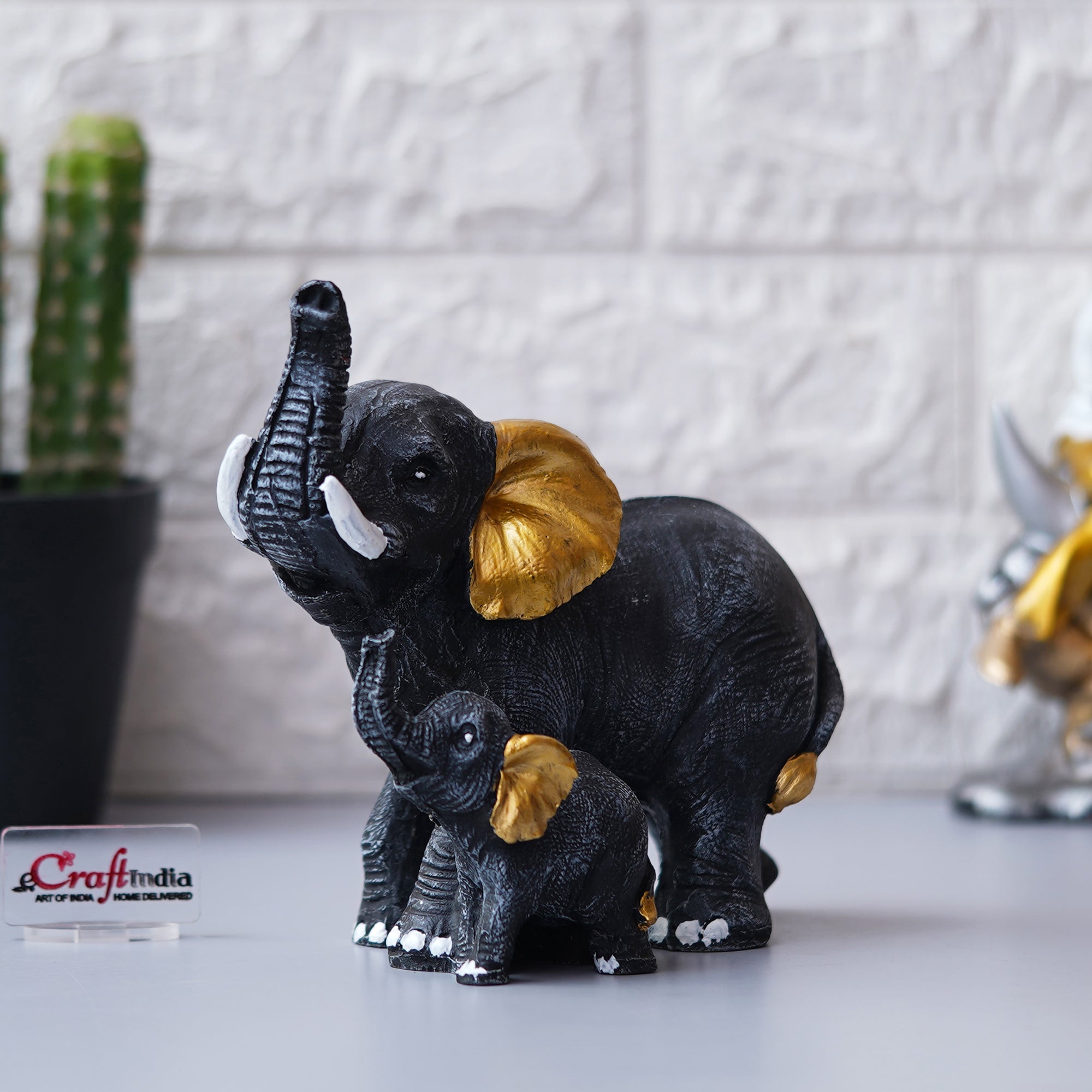 Set of 2 Elephant With Baby Elephant Statues Animal Figurines 5