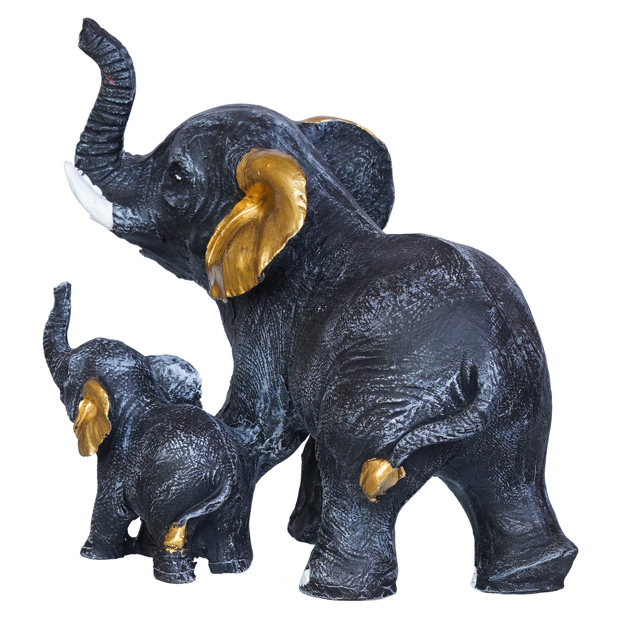 Set of 2 Elephant With Baby Elephant Statues Animal Figurines 7